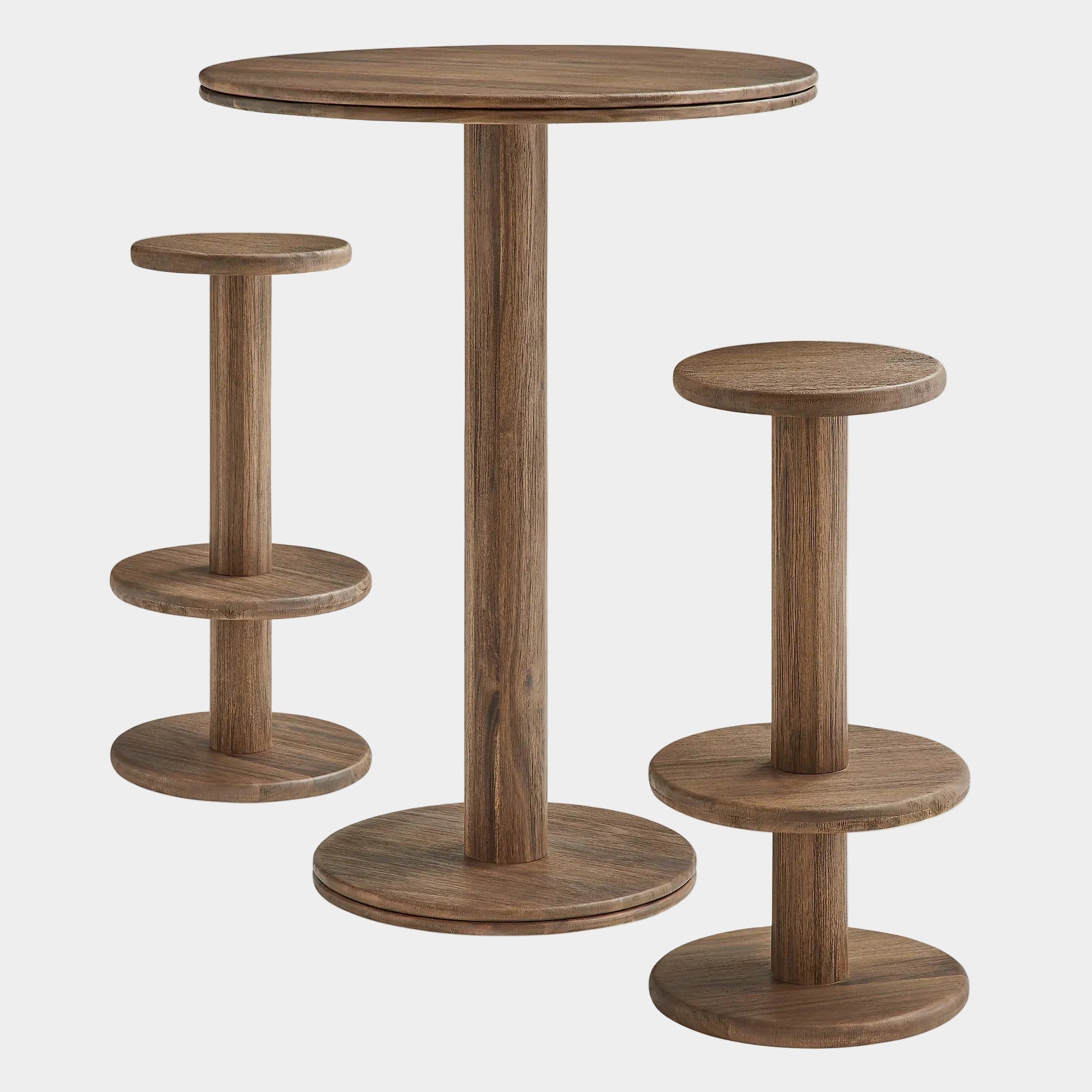 Neo 3-Piece Round Indoor - Outdoor Patio Wood Bar Table And Stool Set