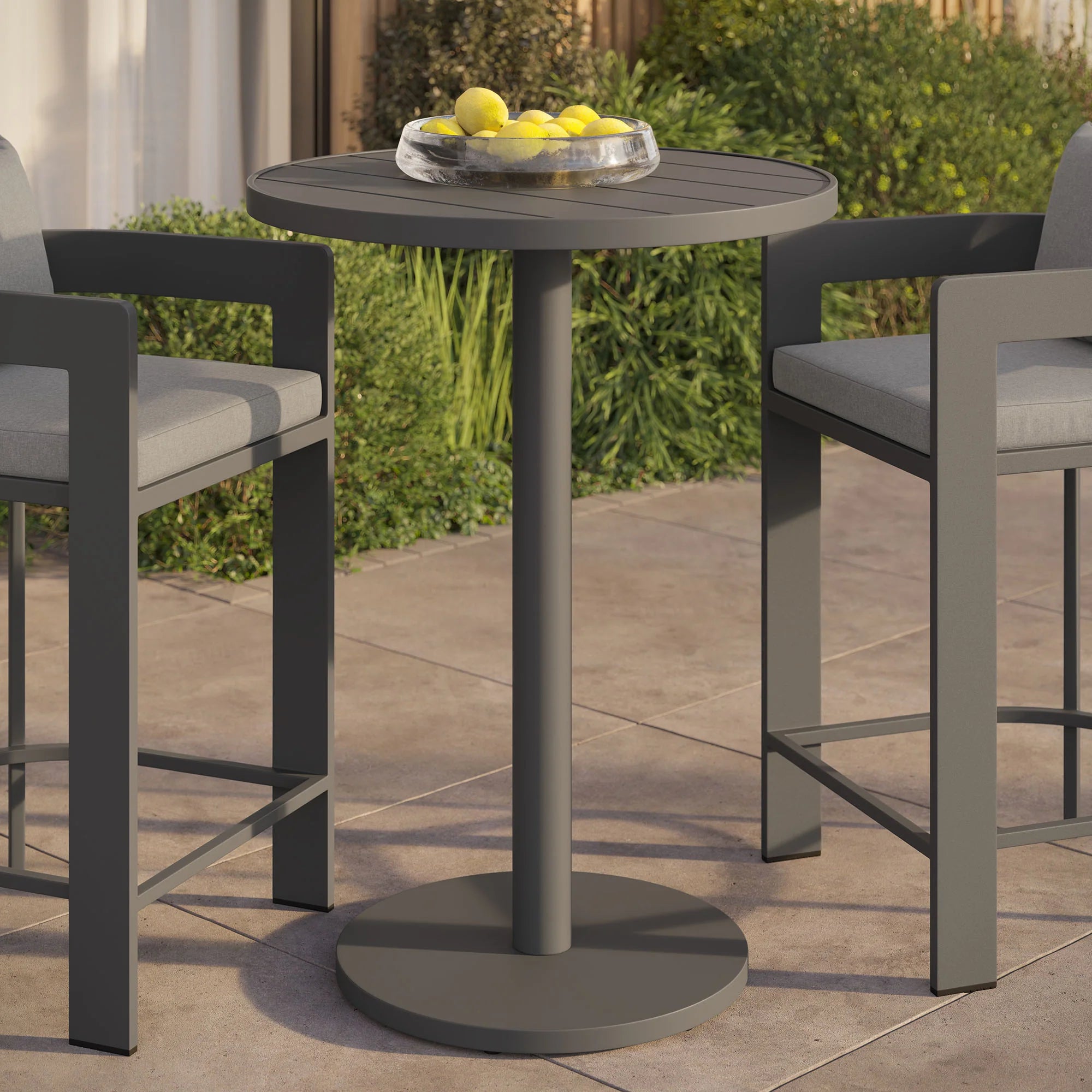 Tahoe 31 Inch Round Outdoor Aluminum Bar Table in Gray