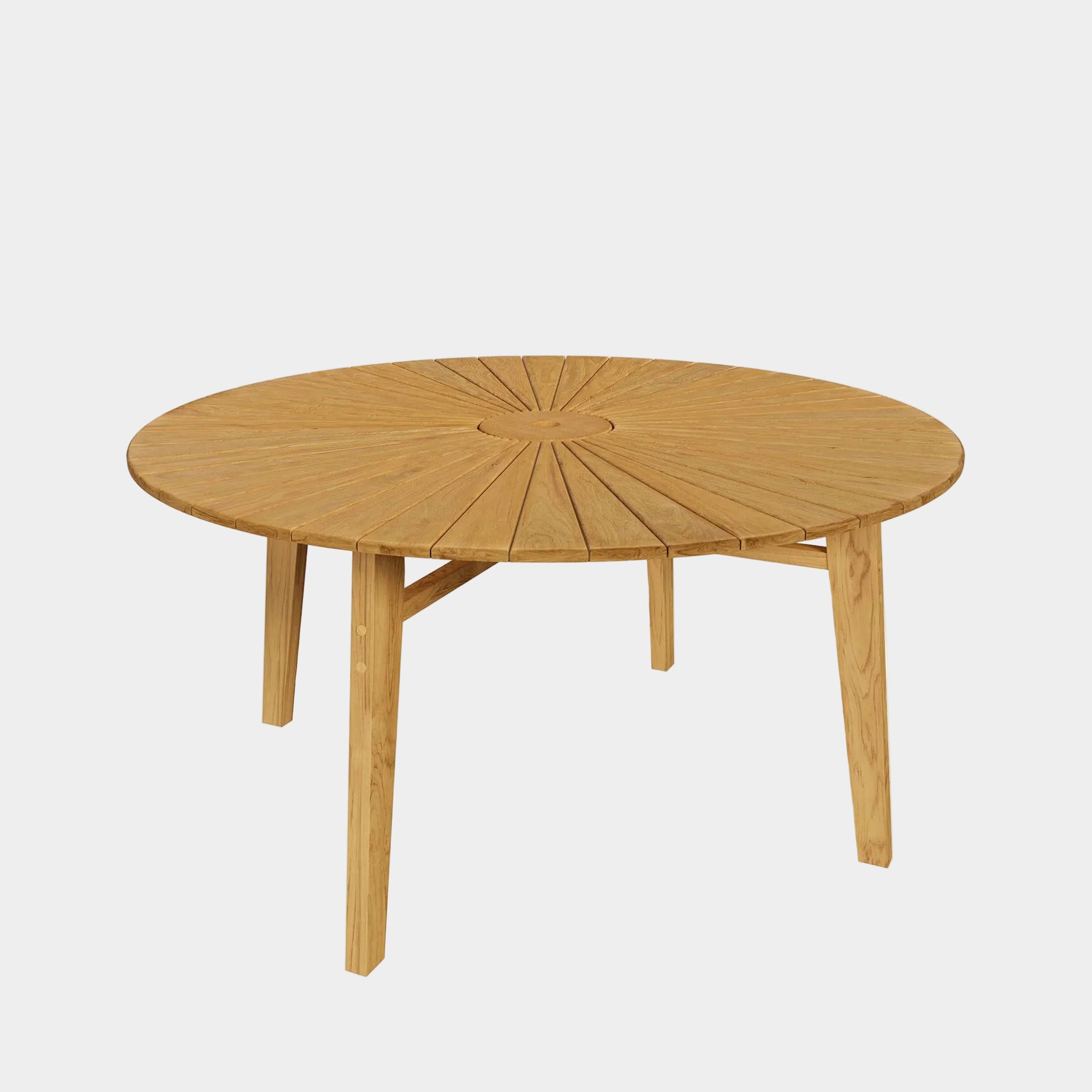 Cielo 59" Sunburst Outdoor Teak Dining Table in Natural