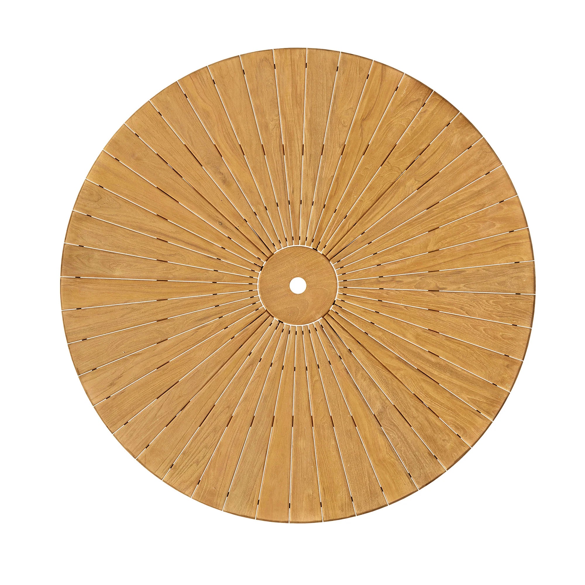 Cielo 59" Sunburst Outdoor Teak Dining Table in Natural