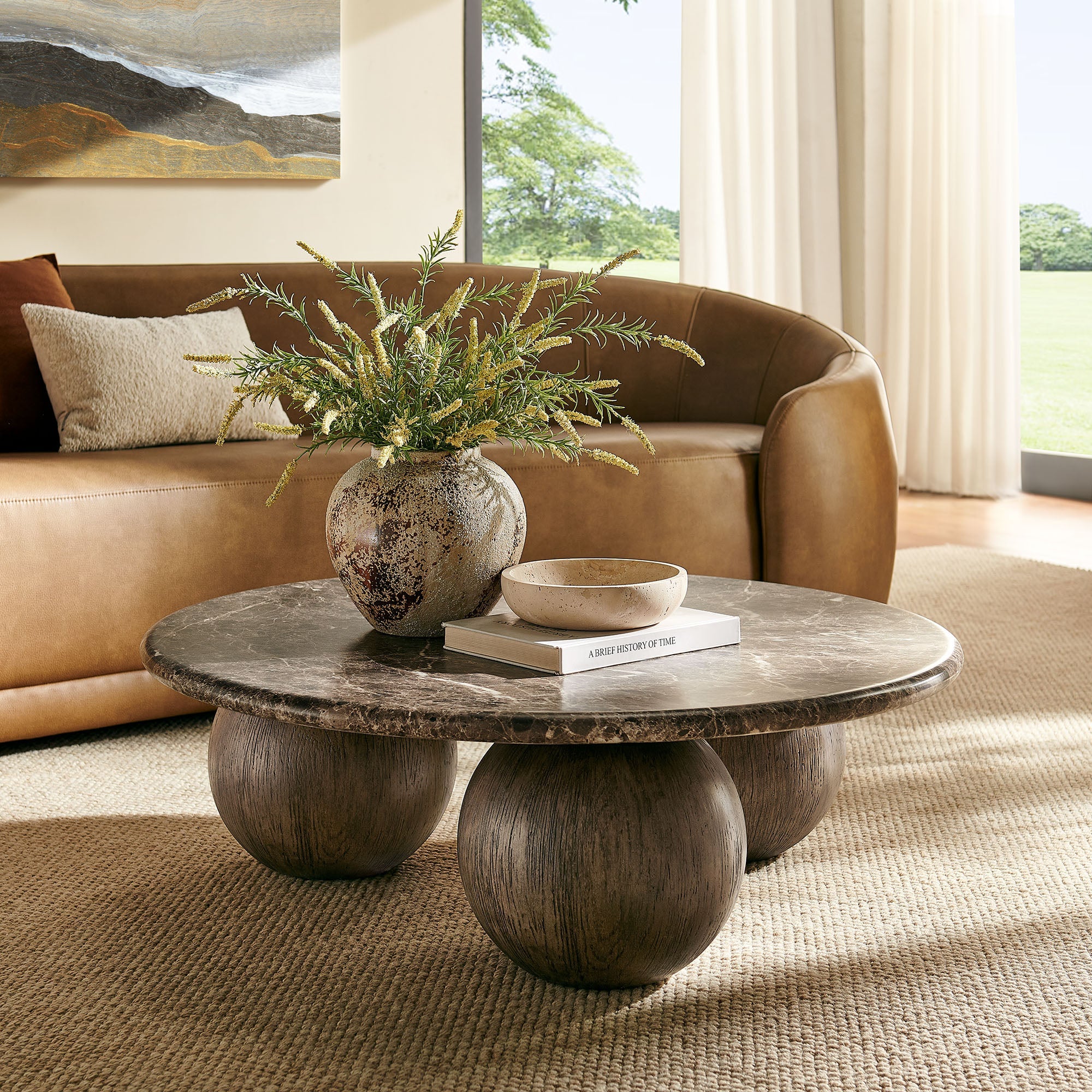 Pietra Indoor Outdoor Round Coffee Table in Dark Emperador Marble