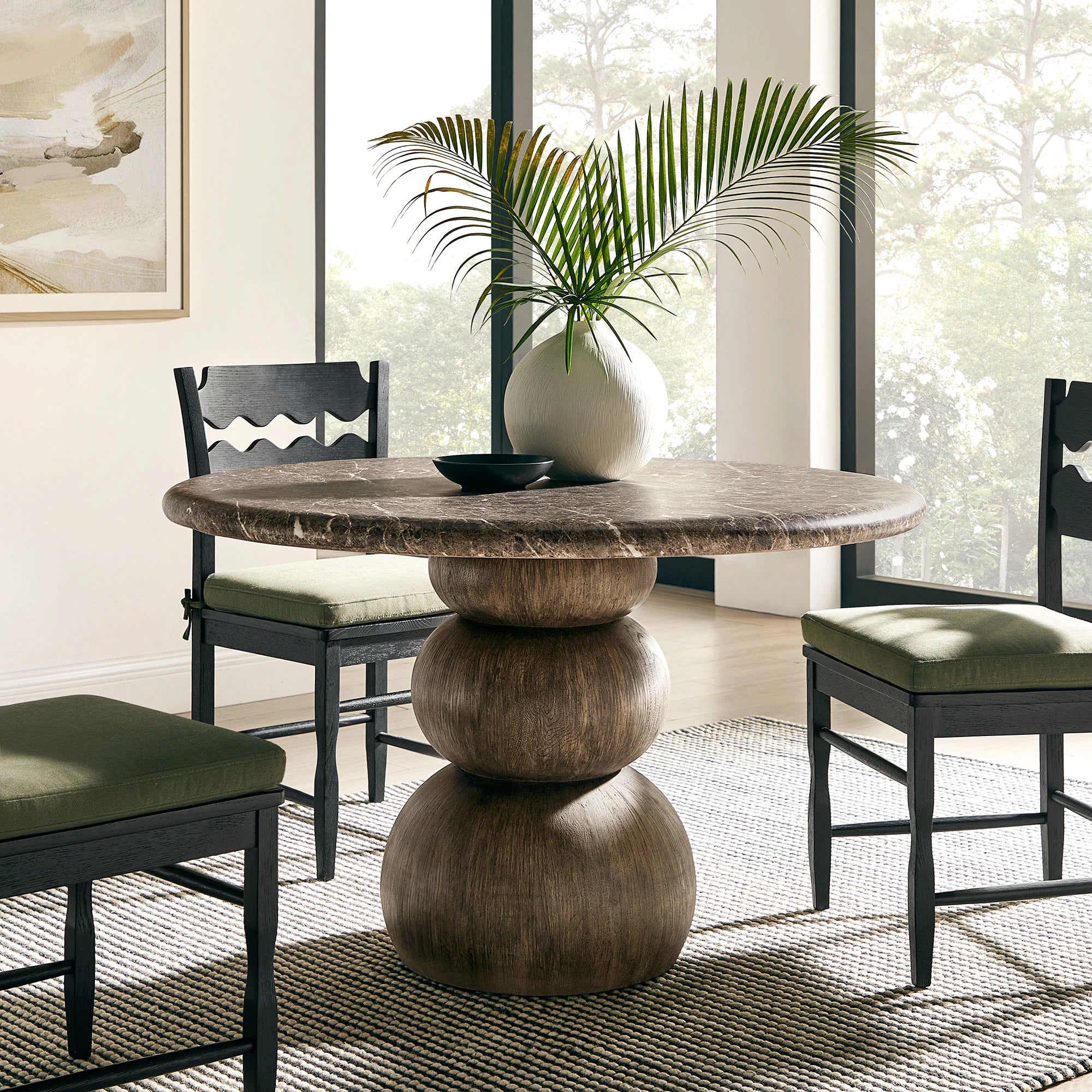 Pietra Indoor Outdoor Round Dining Table in Dark Emperador Marble