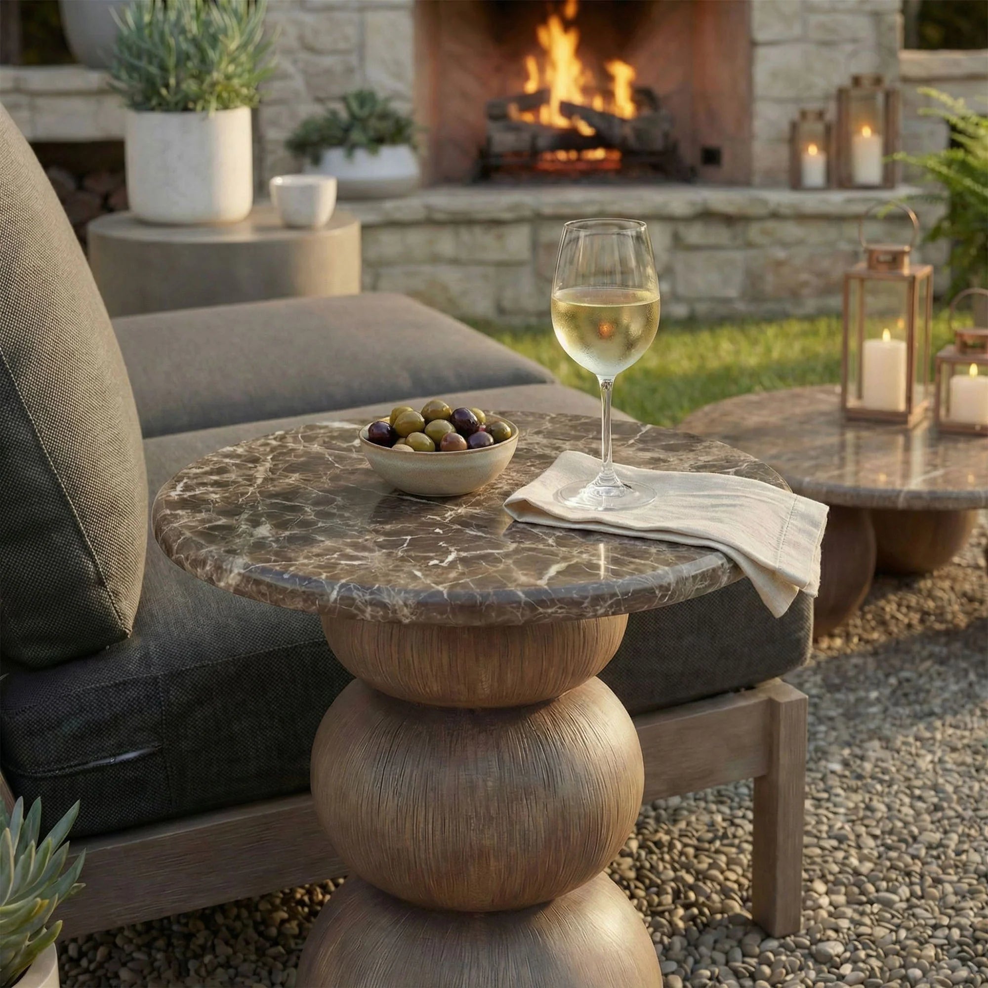 Pietra Indoor Outdoor Round Side Table in Dark Emperador Marble