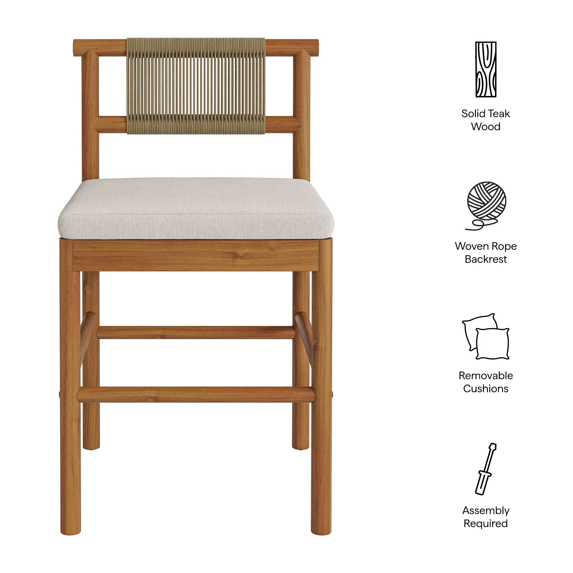 Eleni Outdoor Teak Wood Counter Stools Set of 2