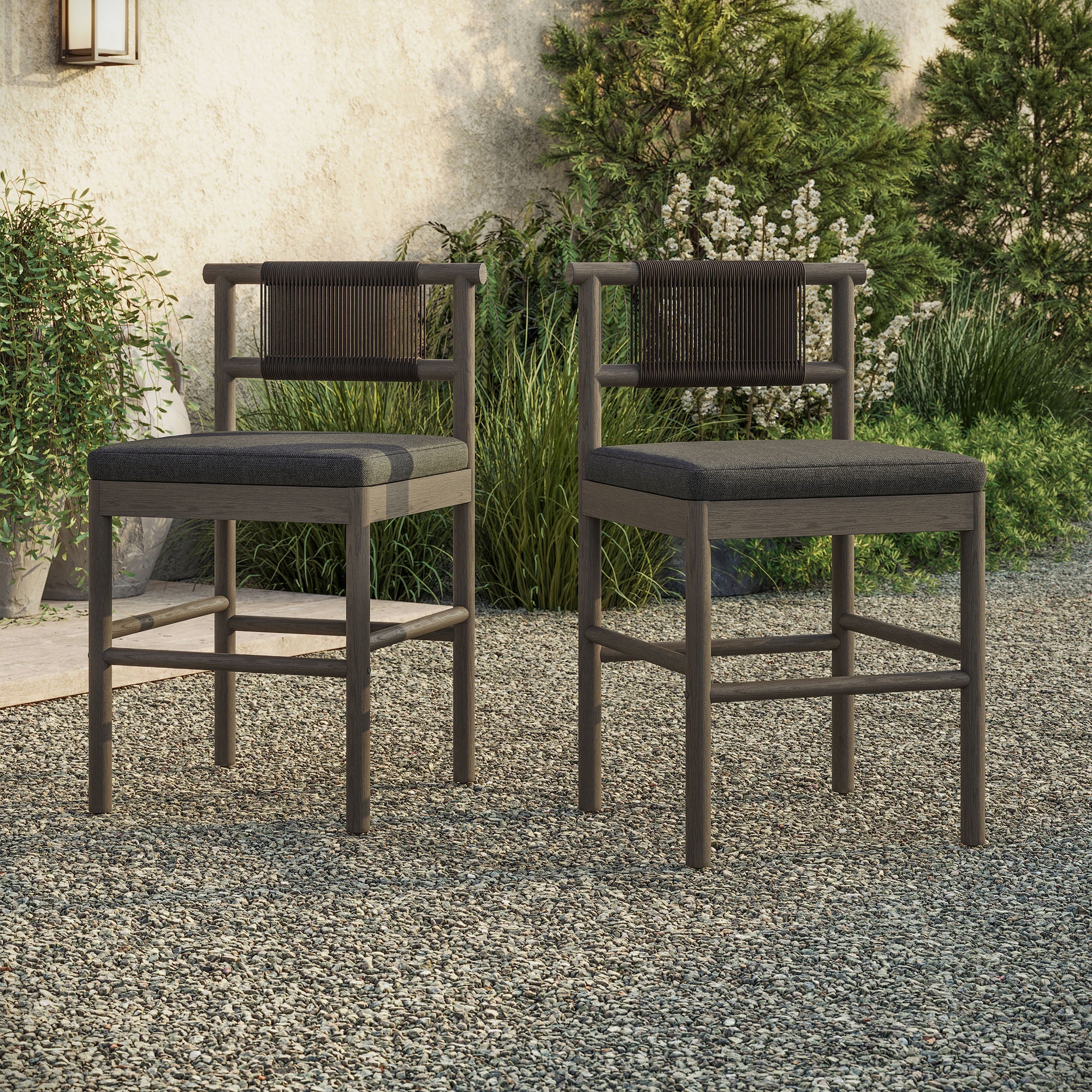 Eleni Outdoor Teak Wood Counter Stools Set of 2