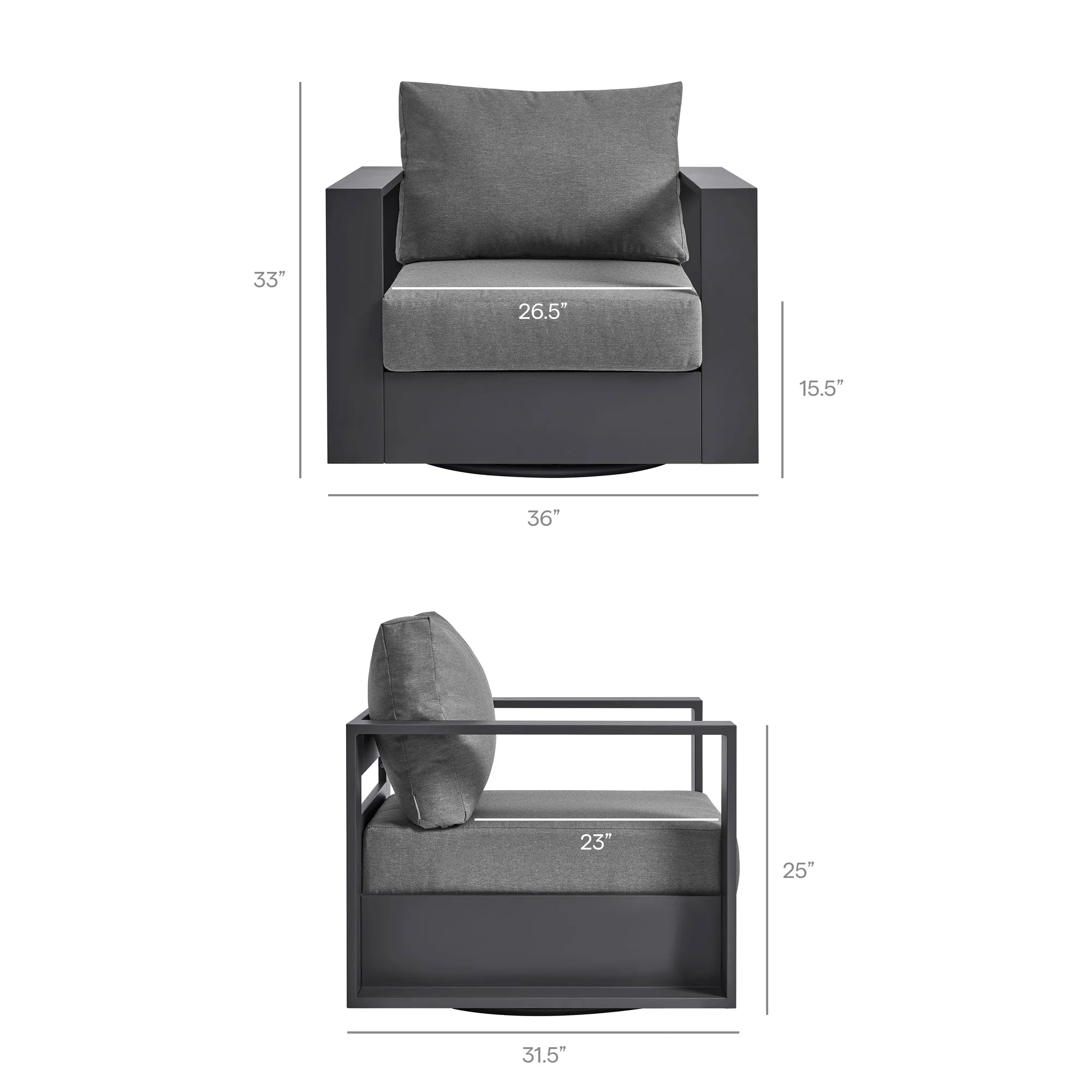 Tahoe Outdoor Powder-Coated Aluminum Swivel Armchair