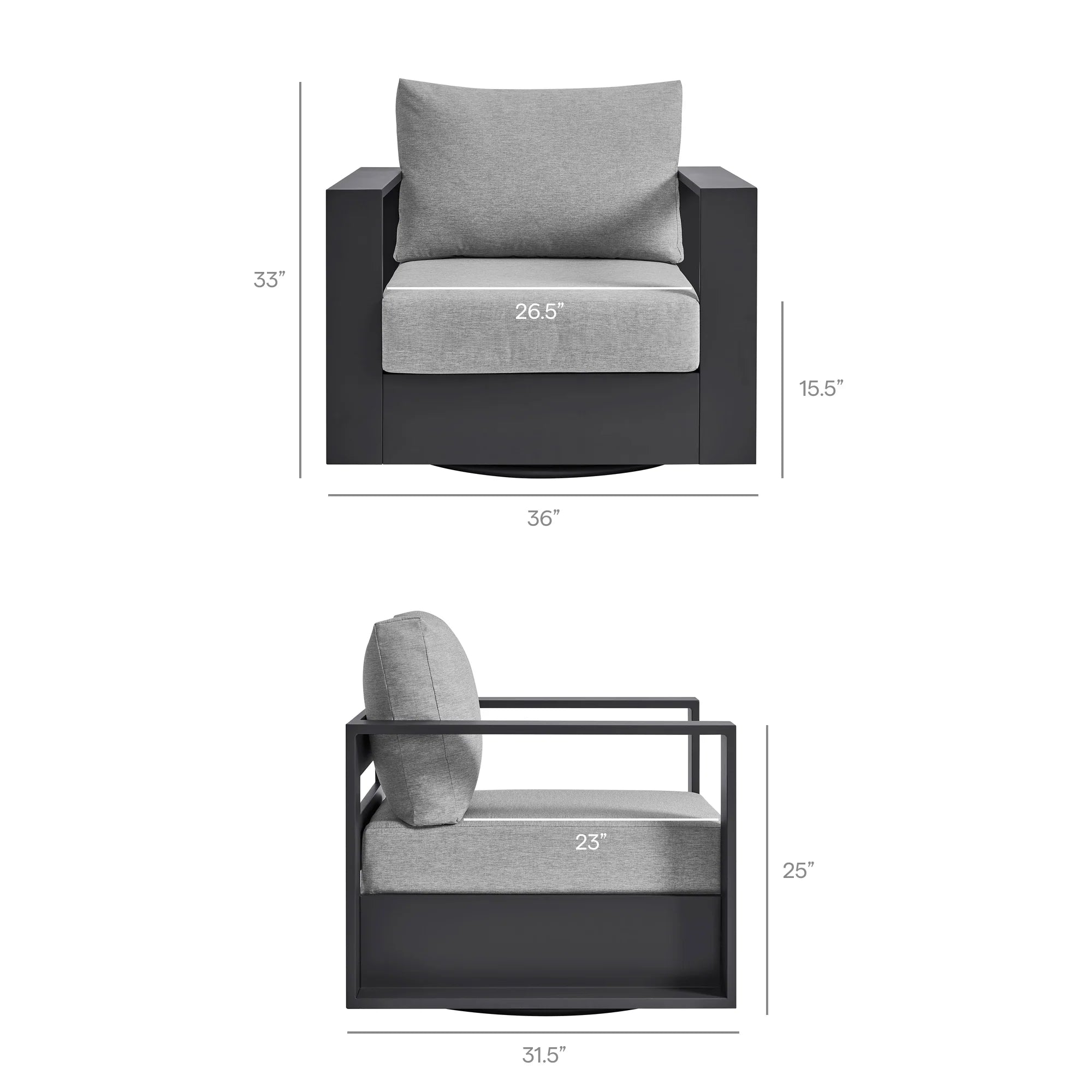 Tahoe Outdoor Powder-Coated Aluminum Swivel Armchair