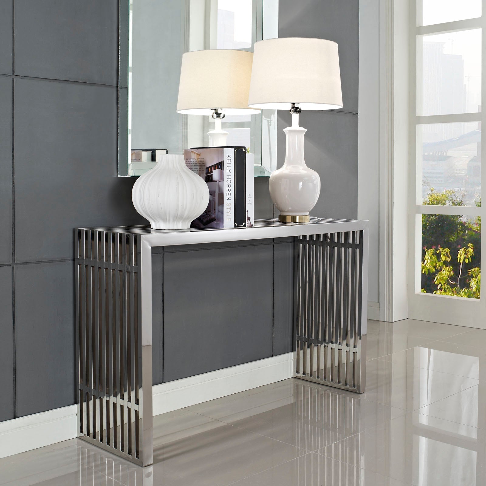 Gridiron Console Table in Silver