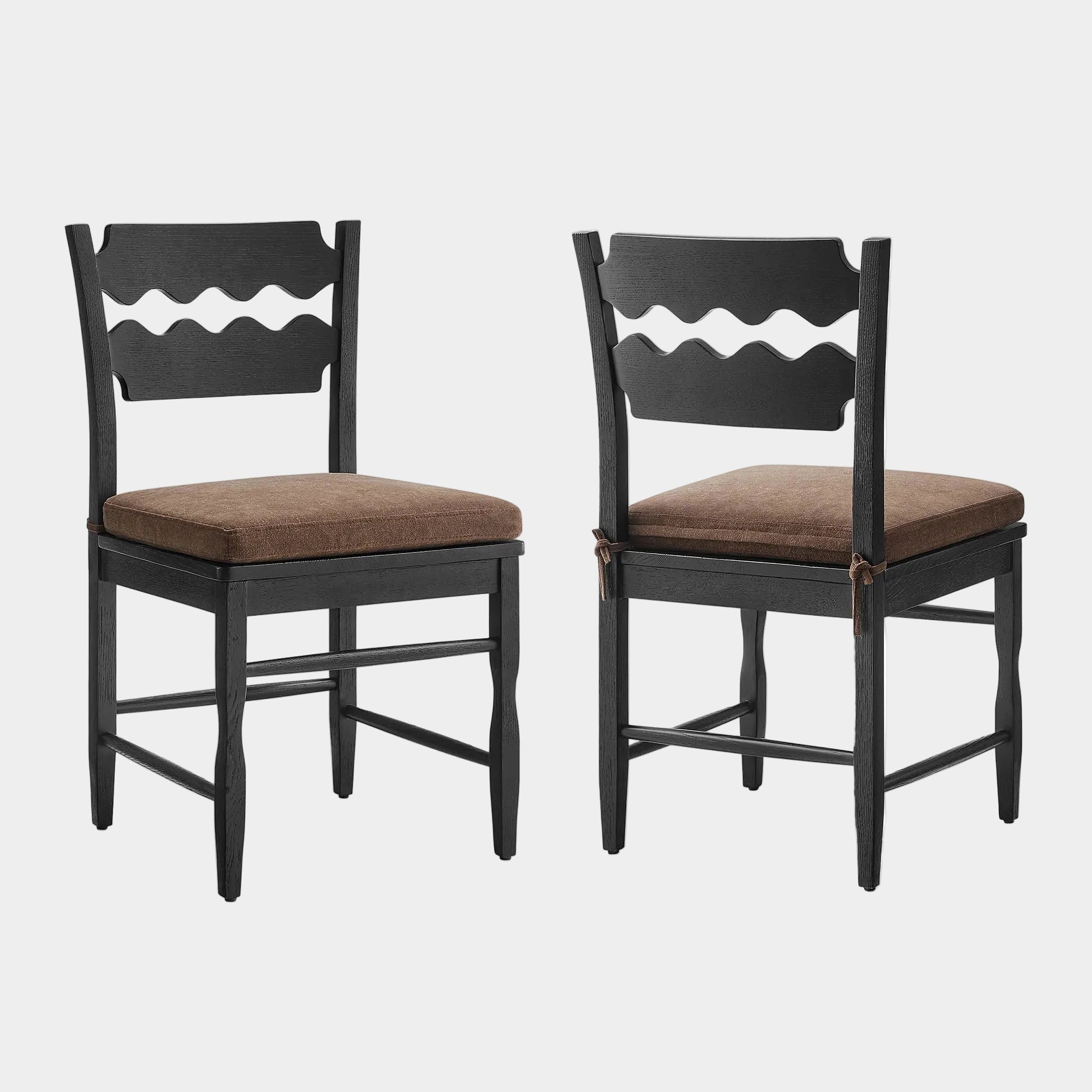 Jax Oak Wood Dining Chair With Wavy Razor Back and Cushion Set of 2