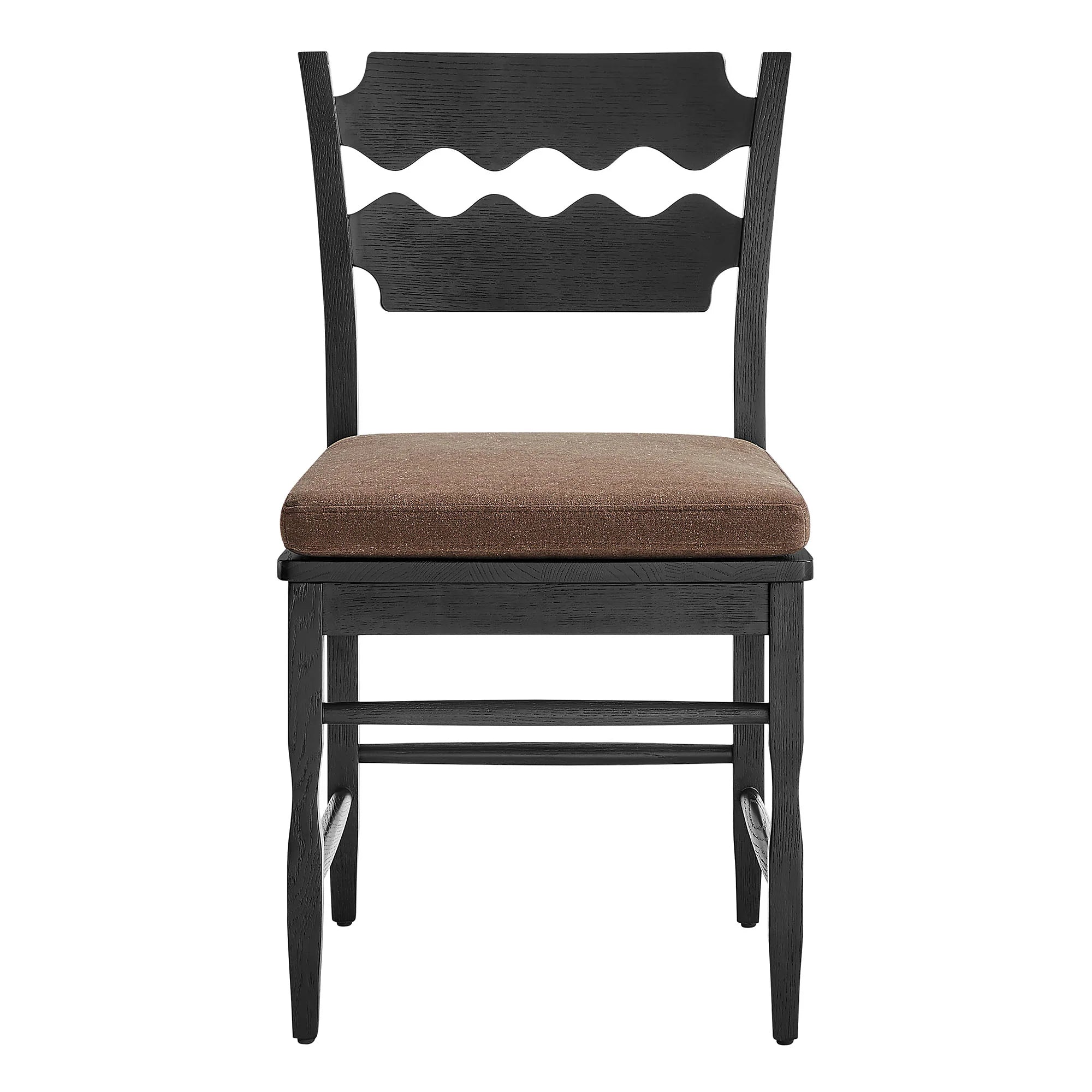 Jax Oak Wood Dining Chair With Wavy Razor Back and Cushion Set of 2