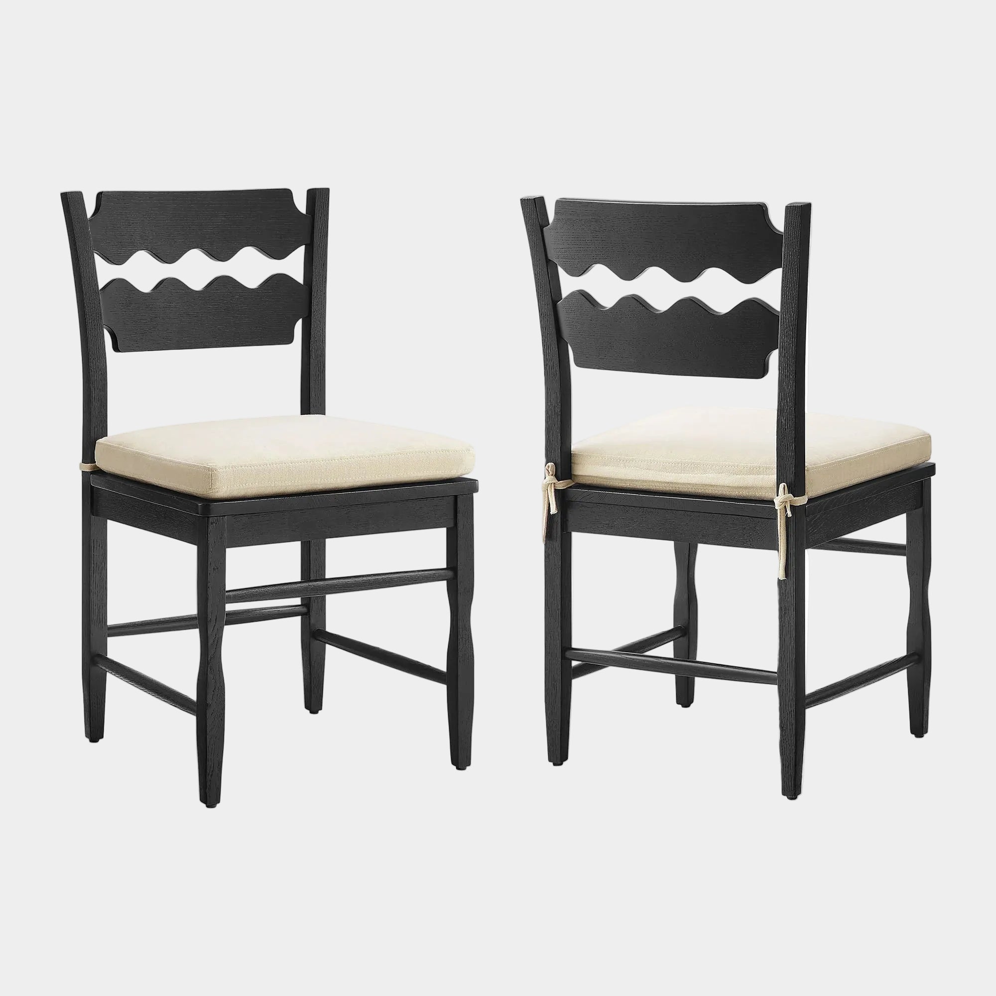 Jax Oak Wood Dining Chair With Wavy Razor Back and Cushion Set of 2