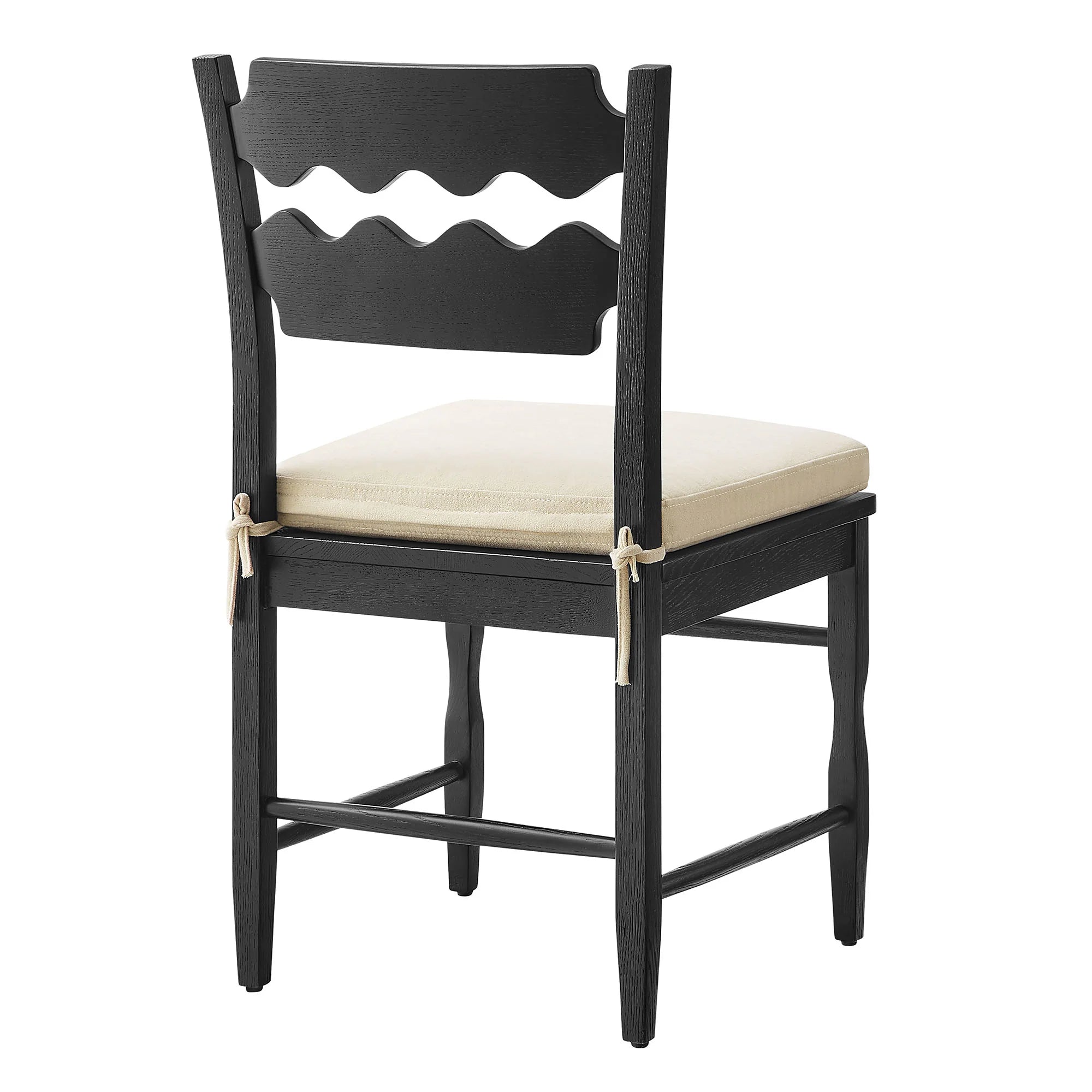 Jax Oak Wood Dining Chair With Wavy Razor Back and Cushion Set of 2