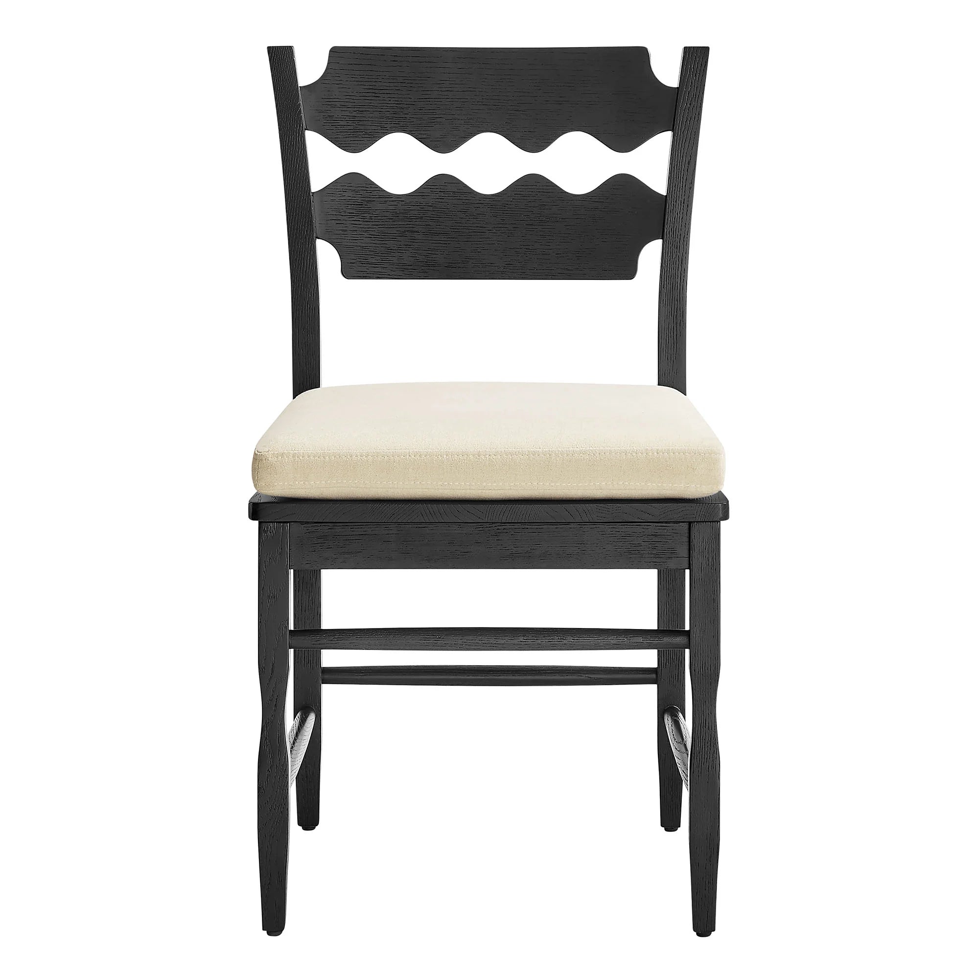 Jax Oak Wood Dining Chair With Wavy Razor Back and Cushion Set of 2
