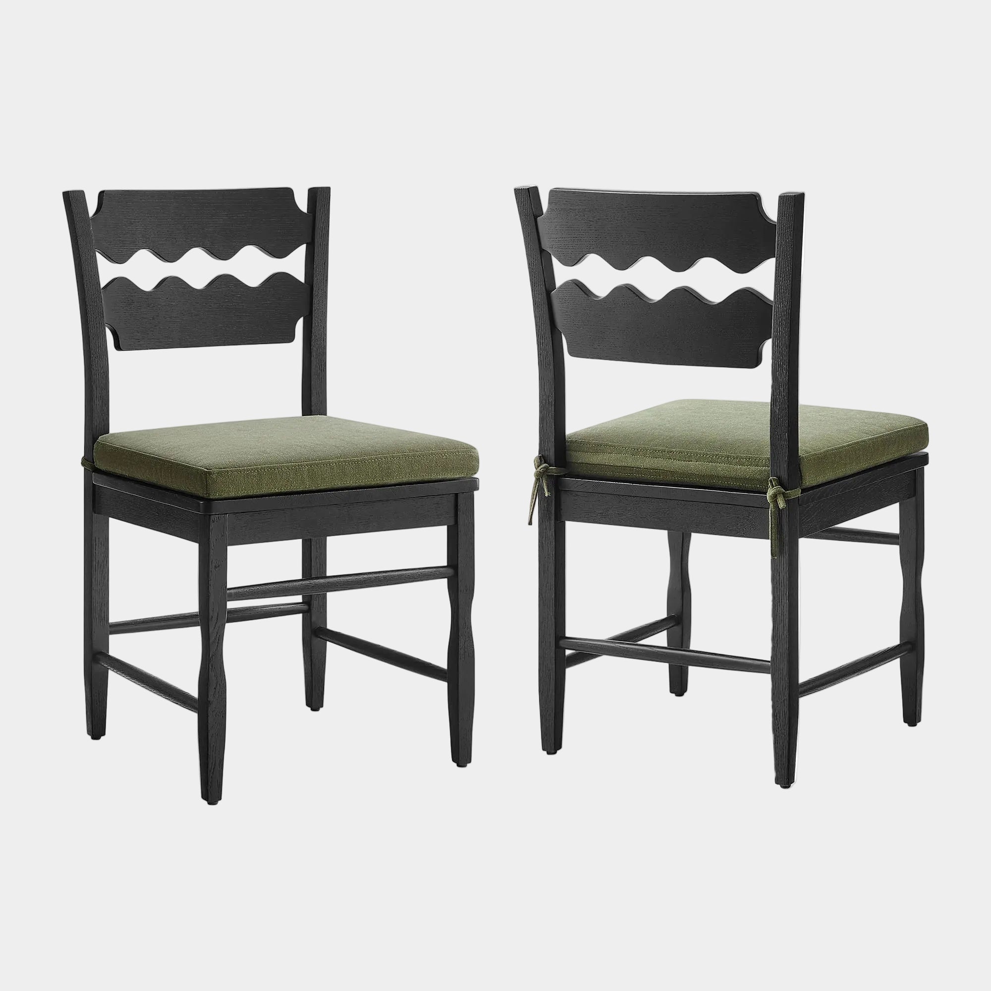Jax Oak Wood Dining Chair With Wavy Razor Back and Cushion Set of 2