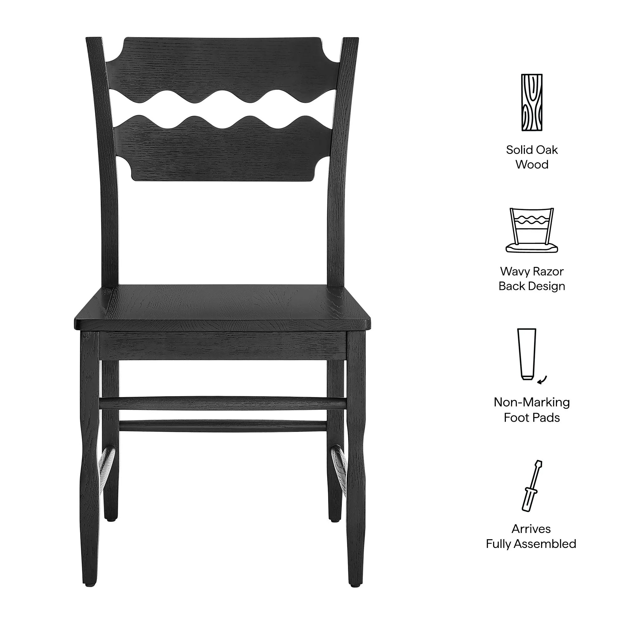 Jax Oak Wood Dining Chair With Wavy Razor Back Set of 2