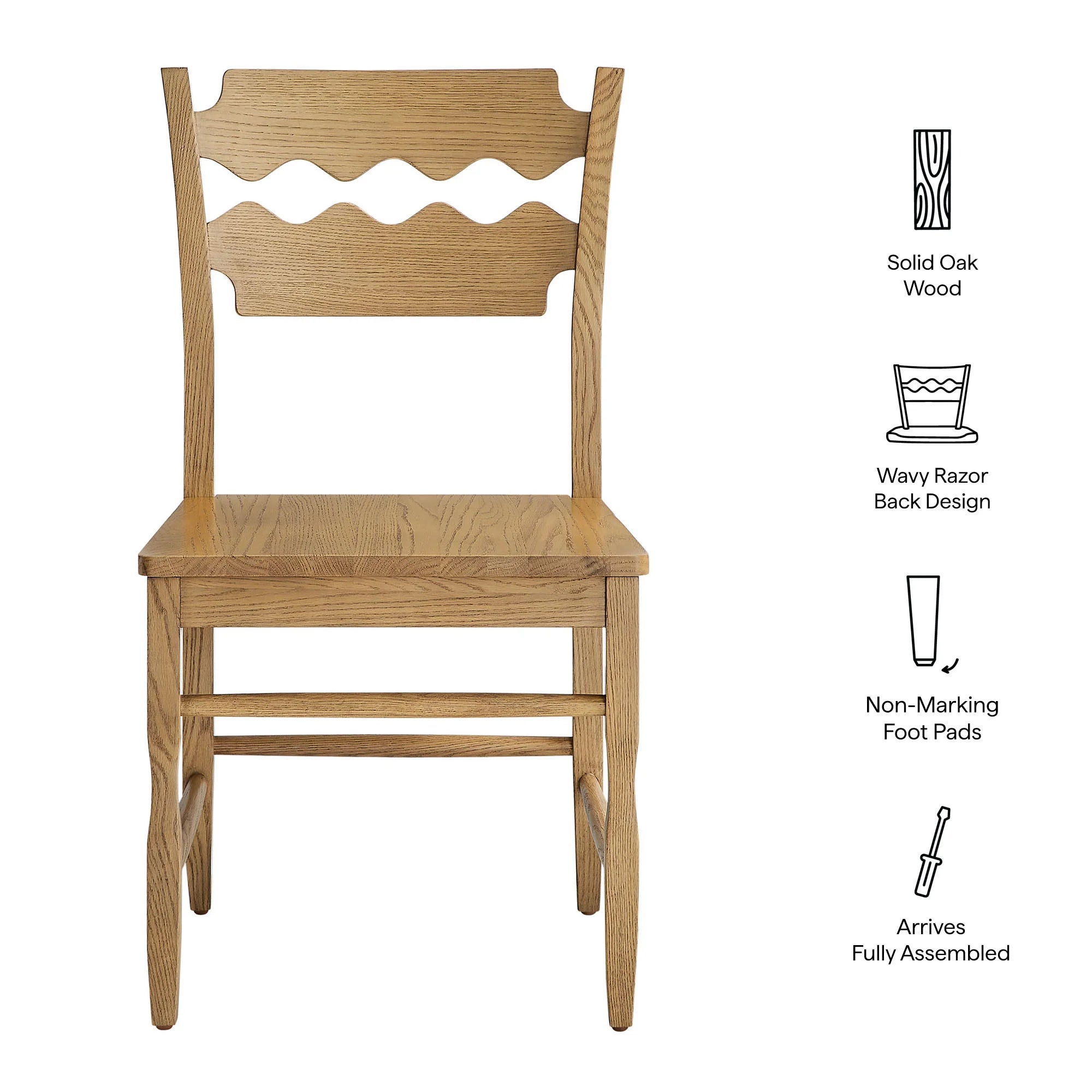 Jax Oak Wood Dining Chair With Wavy Razor Back Set of 2