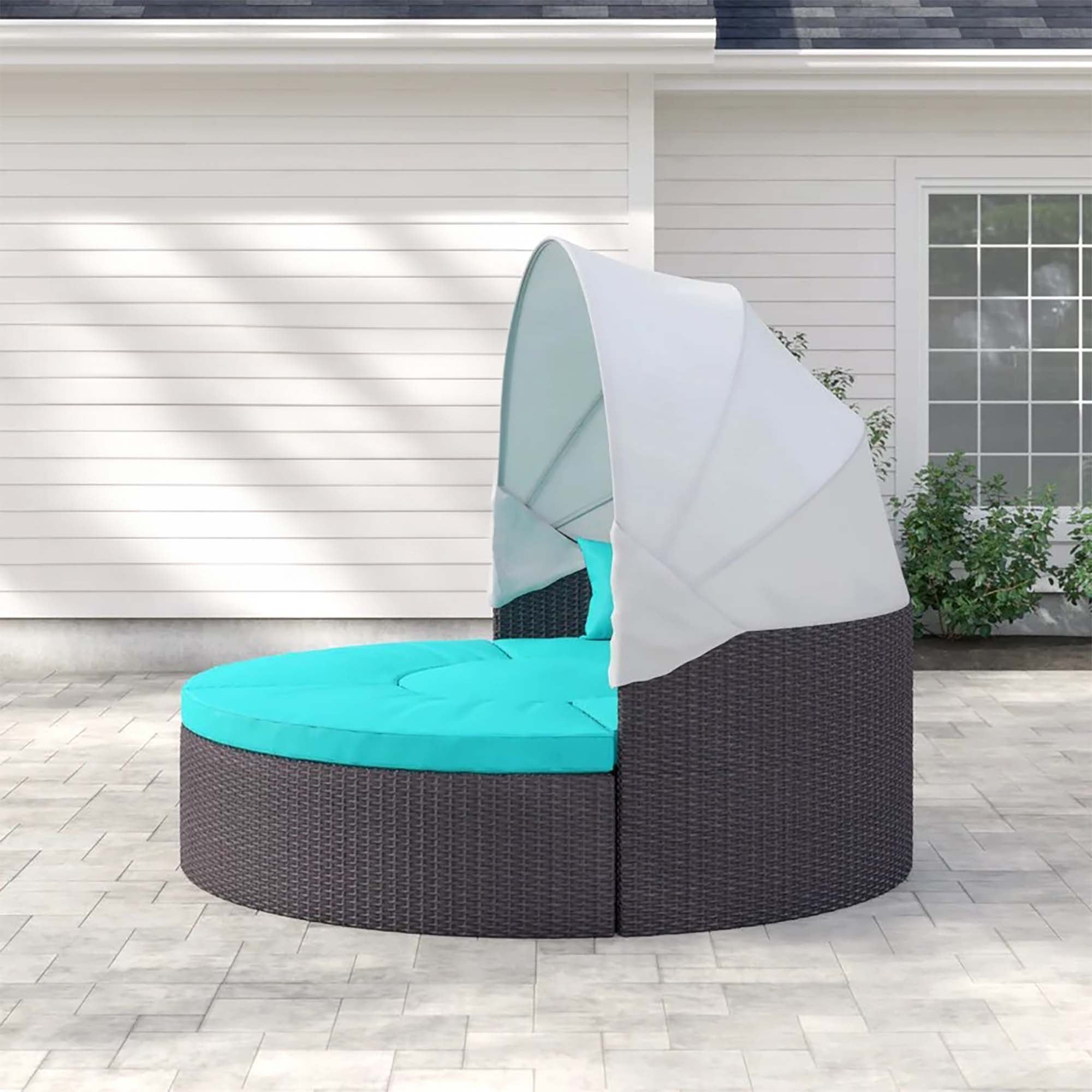 Quest Outdoor Patio Wicker Rattan Canopy Sectional Daybed