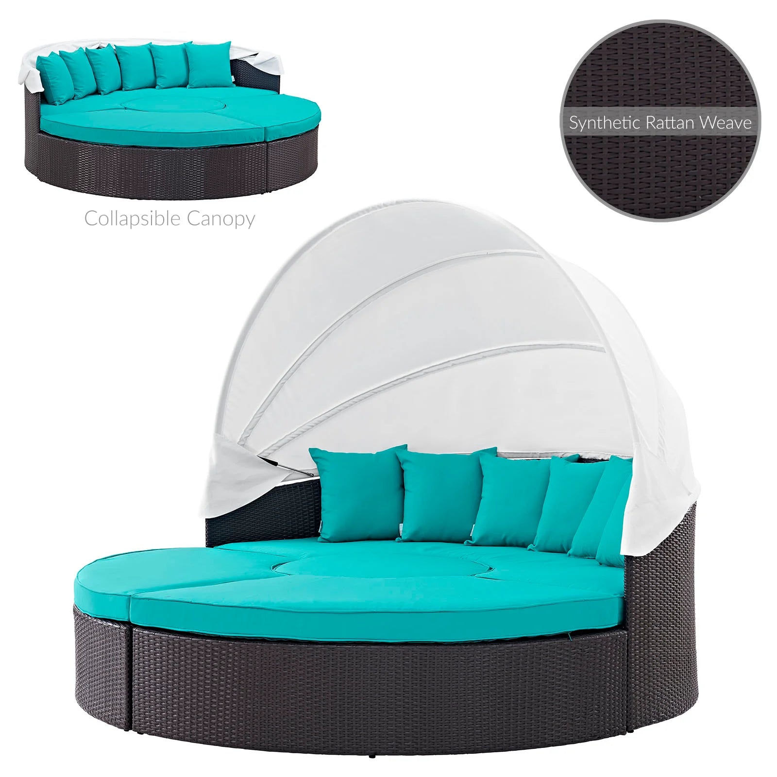 Quest Outdoor Patio Wicker Rattan Canopy Sectional Daybed