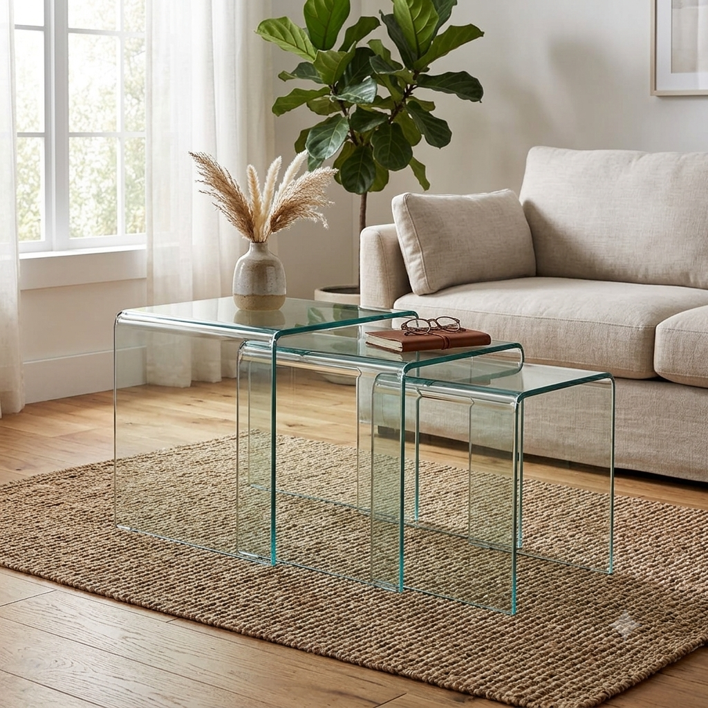 Table gigogne 3 pièces en verre courbé