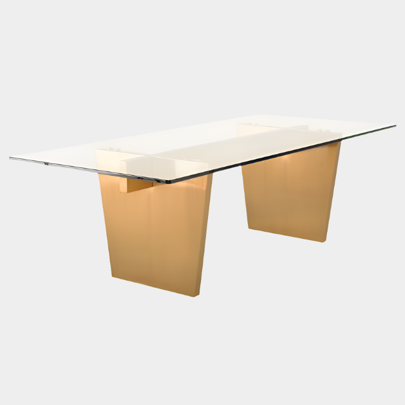 Table à manger Aiden (plateau en verre trempé transparent avec pieds en or brossé)