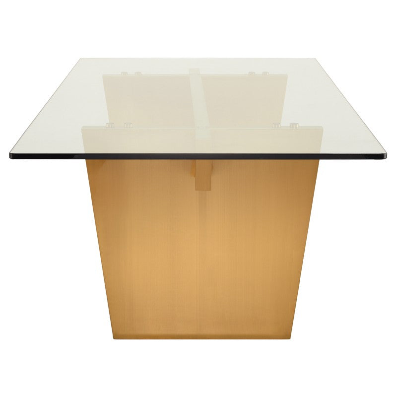 Table à manger Aiden (plateau en verre trempé transparent avec pieds en or brossé)