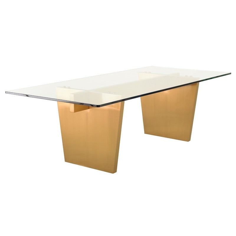 Table à manger Aiden (plateau en verre trempé transparent avec pieds en or brossé)