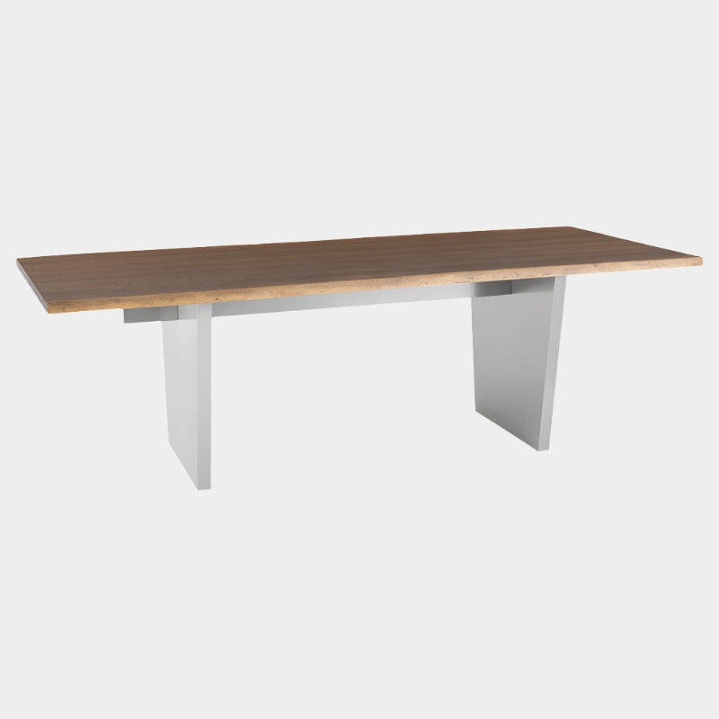 Table à manger Aiden (plateau en chêne brûlé avec pieds en acier inoxydable brossé)