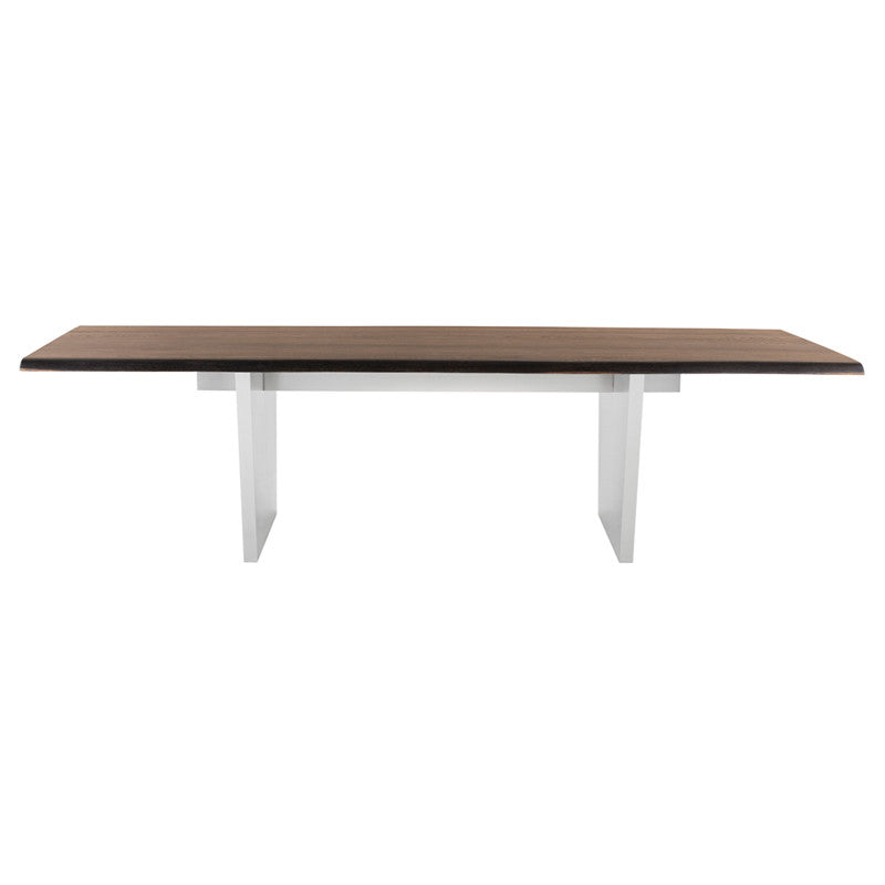 Table à manger Aiden (plateau en chêne brûlé avec pieds en acier inoxydable brossé)