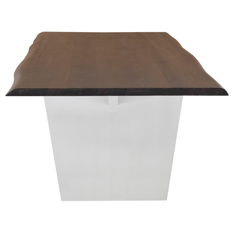 Table à manger Aiden (plateau en chêne brûlé avec pieds en acier inoxydable brossé)