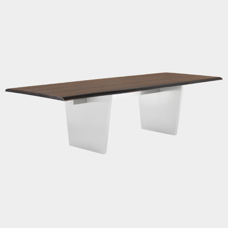 Table à manger Aiden (plateau en chêne brûlé avec pieds en acier inoxydable brossé)