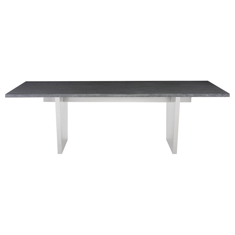 Table à manger Aiden (plateau en chêne gris oxydé avec pieds en acier inoxydable brossé)