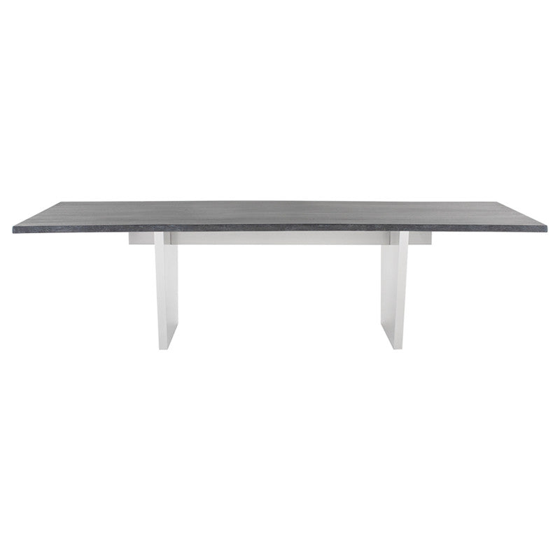 Table à manger Aiden (plateau en chêne gris oxydé avec pieds en acier inoxydable brossé)