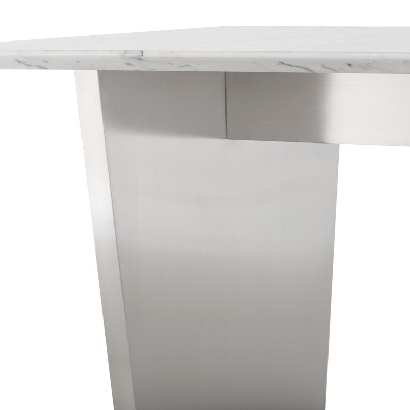 Aiden Dining Table (White Marble Top W/ Brushed Stainless Legs)