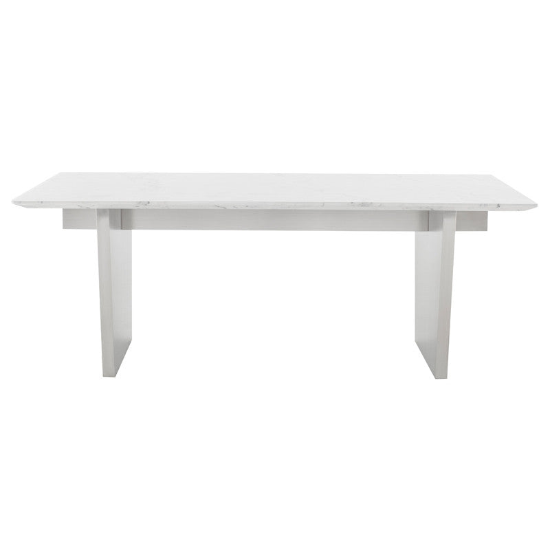 Table à manger Aiden (plateau en marbre blanc avec pieds en acier inoxydable brossé)