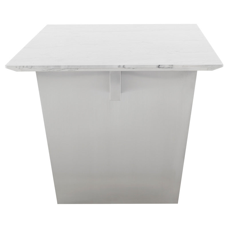 Aiden Dining Table (White Marble Top W/ Brushed Stainless Legs)