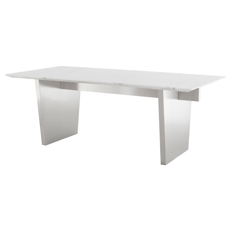 Aiden Dining Table (White Marble Top W/ Brushed Stainless Legs)