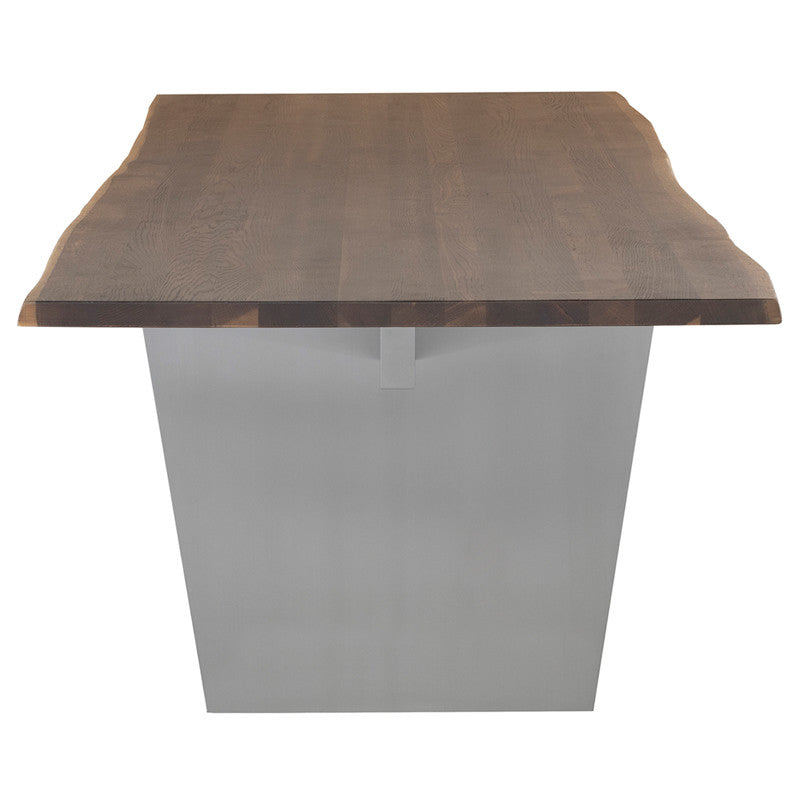 Table à manger Aiden (plateau en chêne brûlé avec pieds en acier inoxydable brossé)