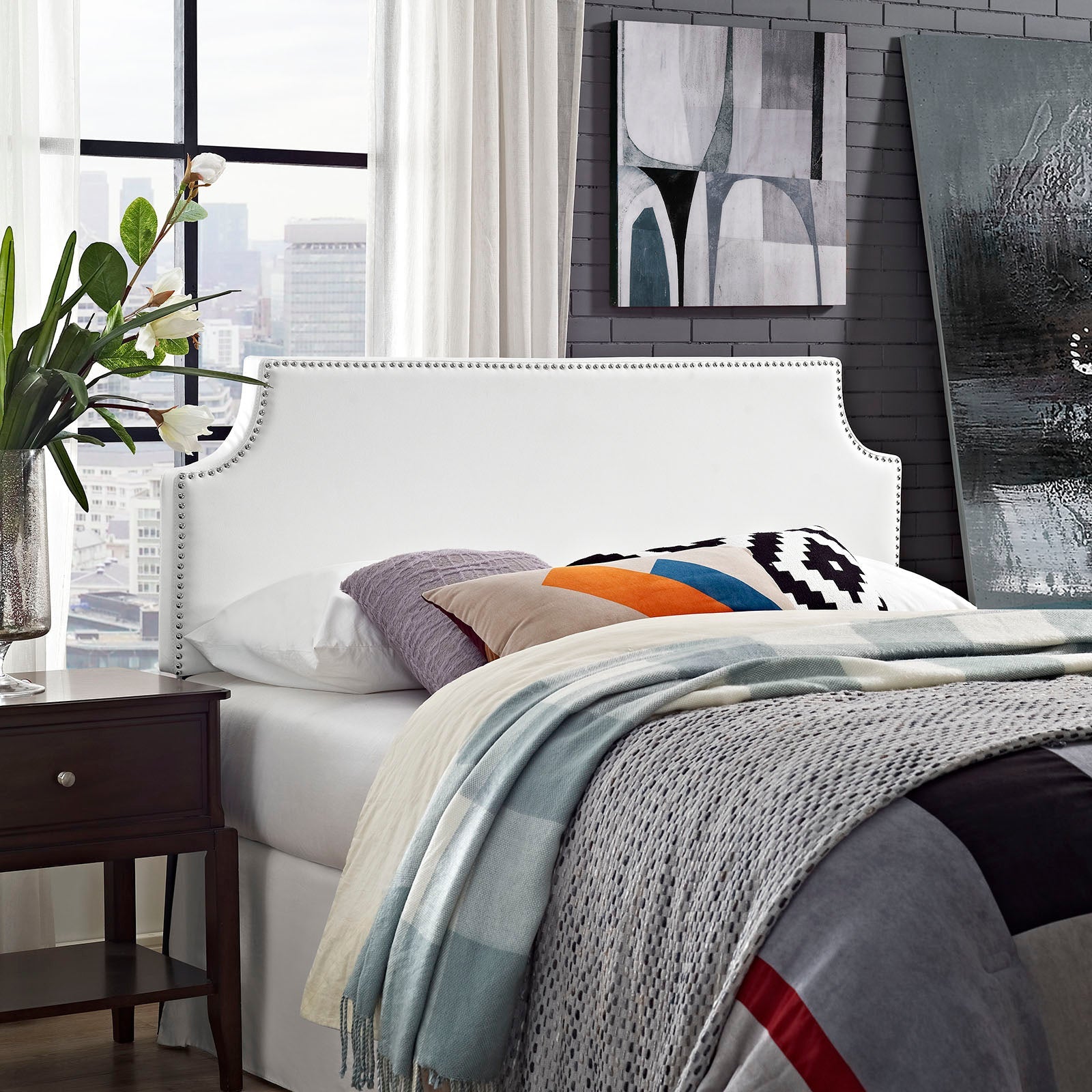 Laura Upholstered Vinyl Headboard in White