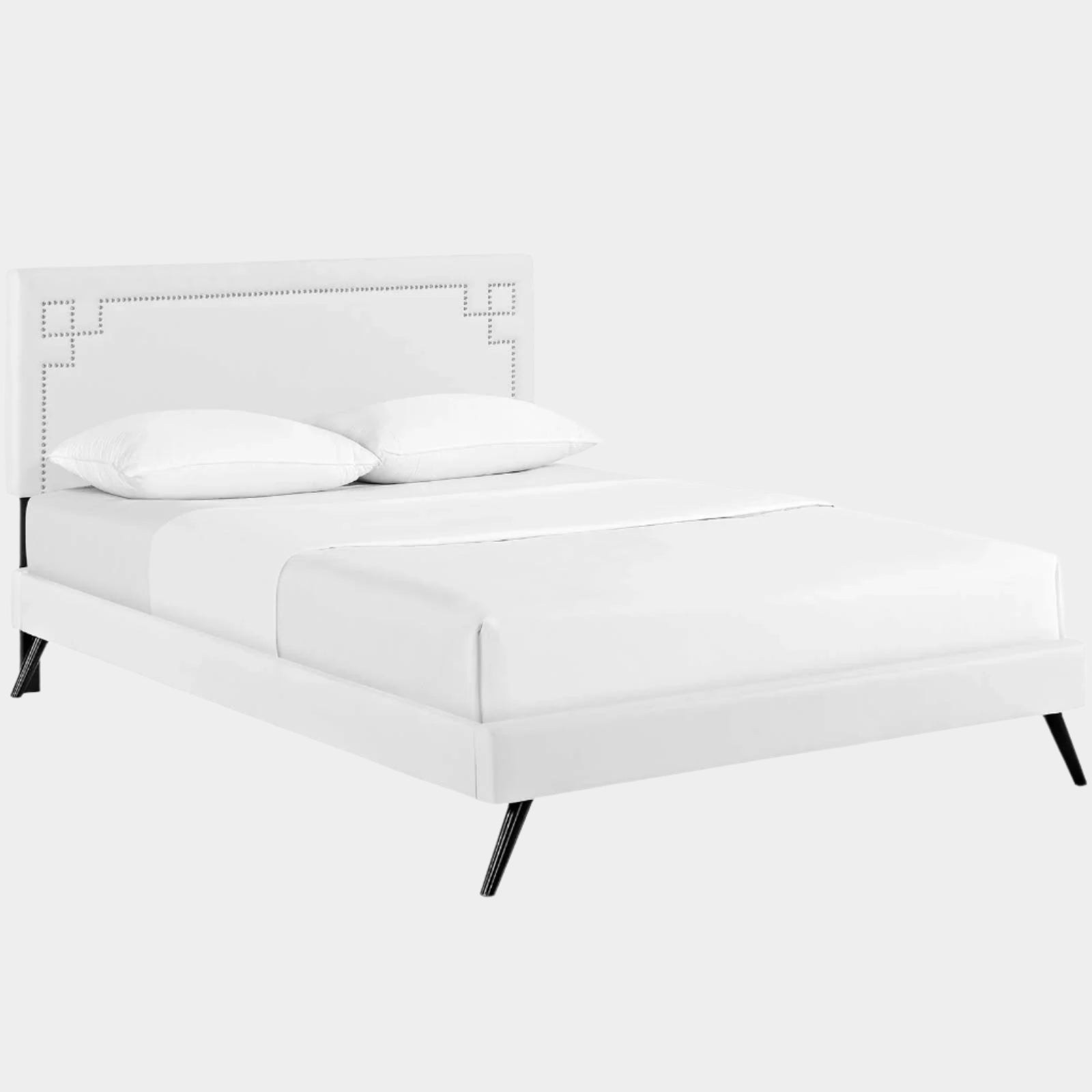 Josie Vinyl Queen Platform Bed with Round Splayed Legs