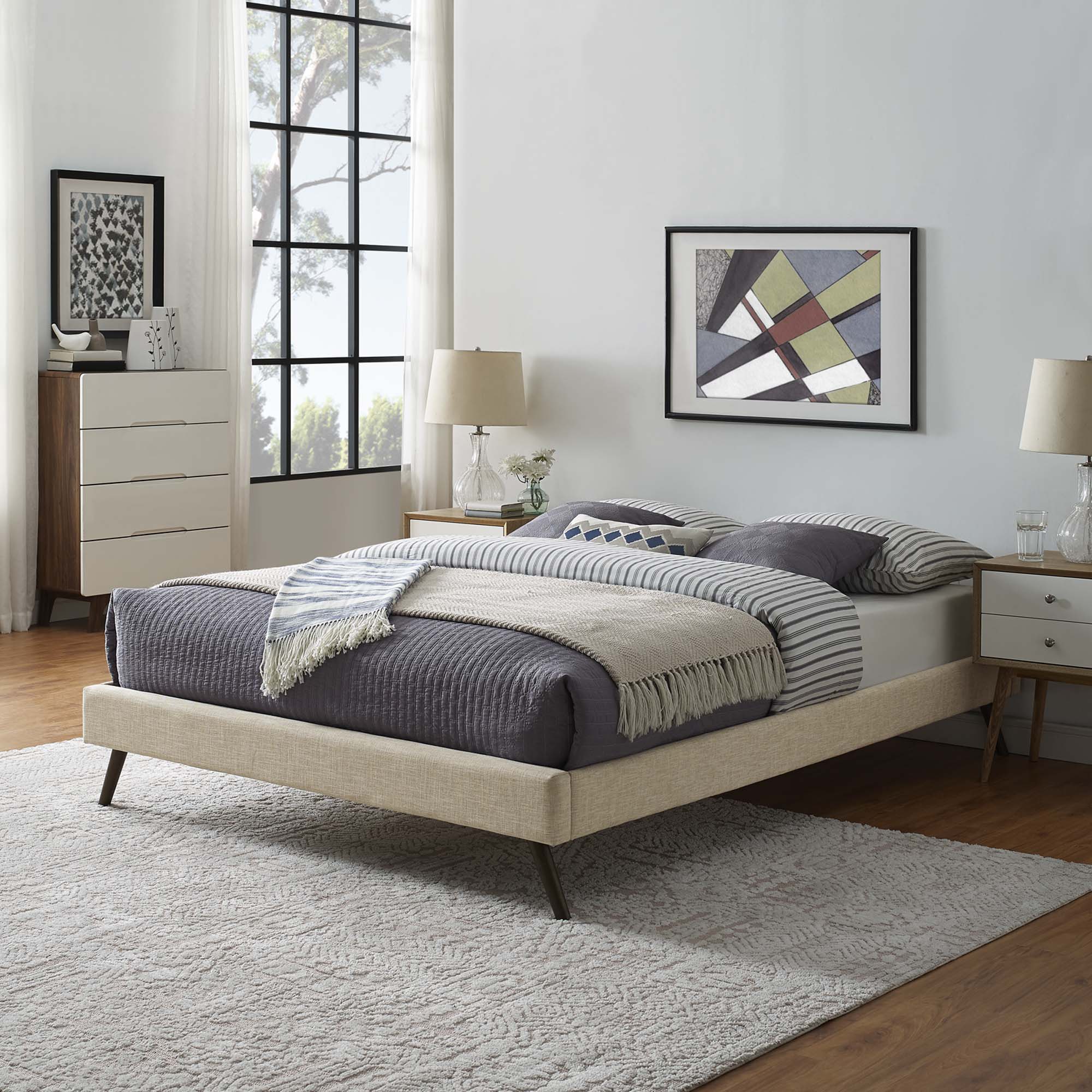 Loryn Fabric Bed Frame with Round Splayed Legs
