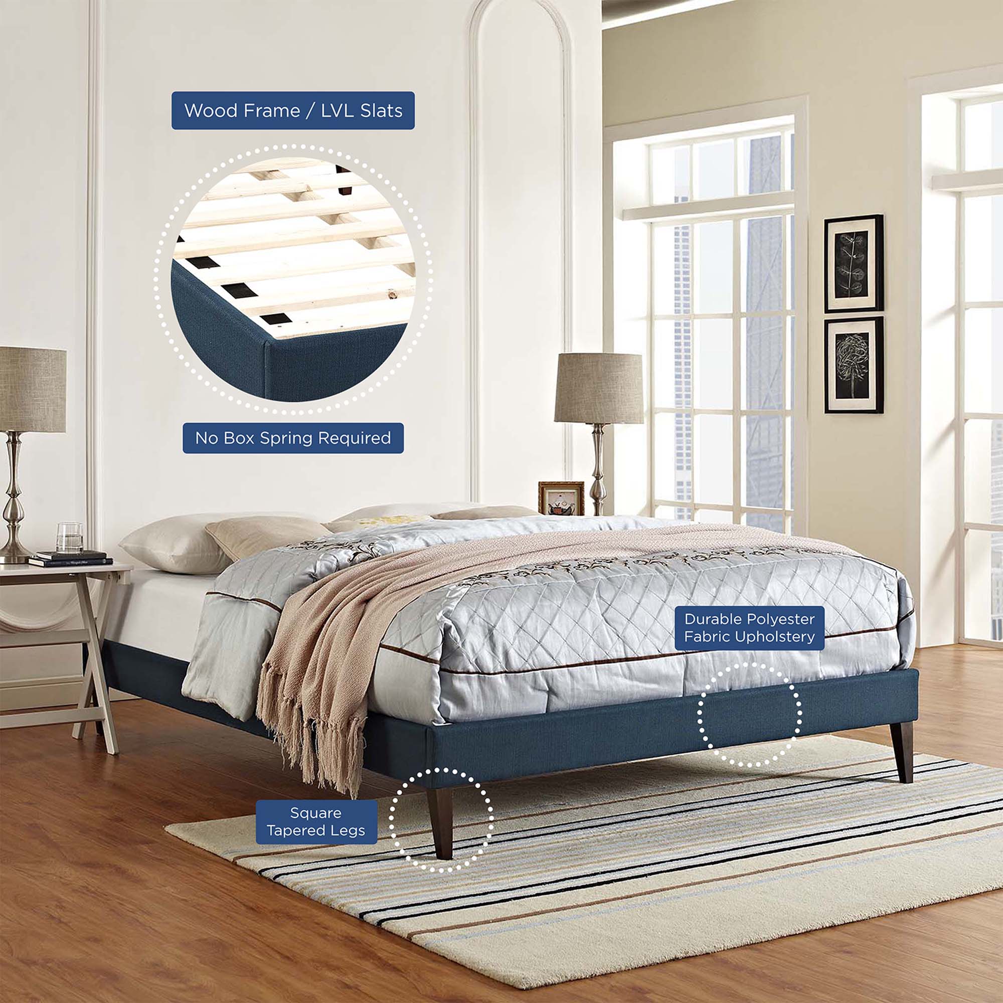 Tessie Fabric Bed Frame with Squared Tapered Legs
