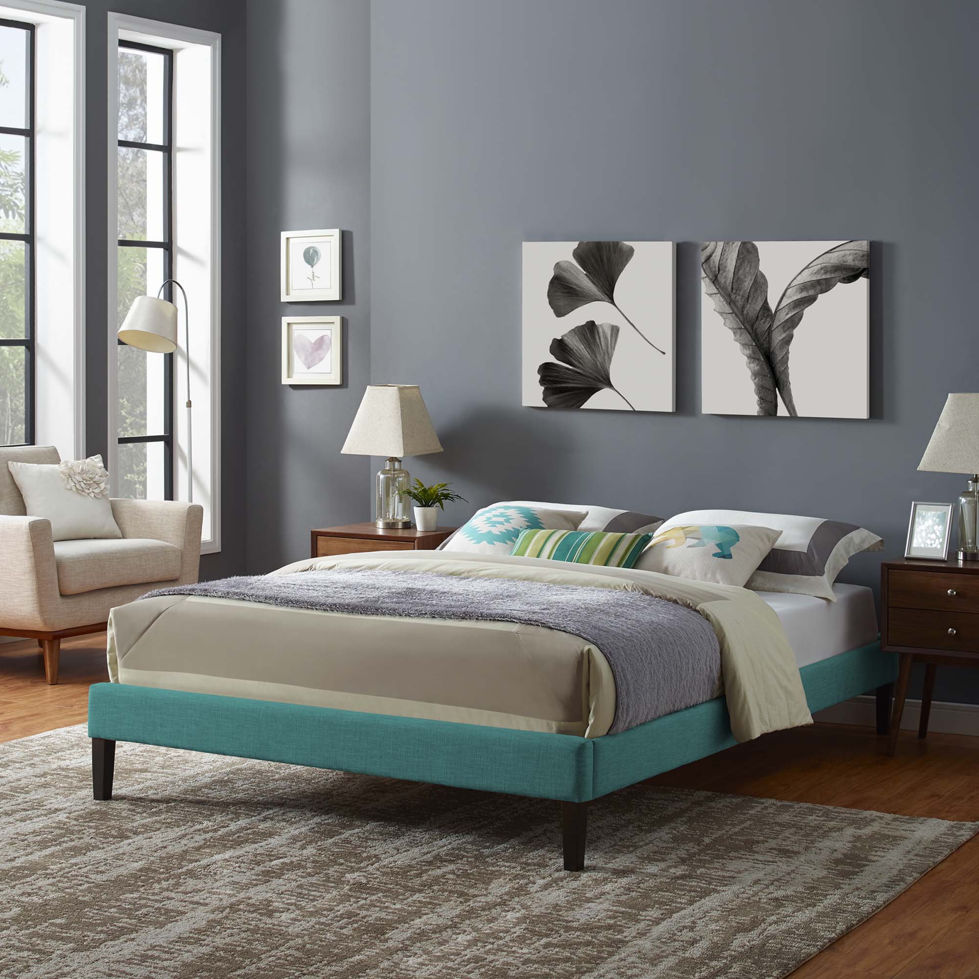Tessie Fabric Bed Frame with Squared Tapered Legs