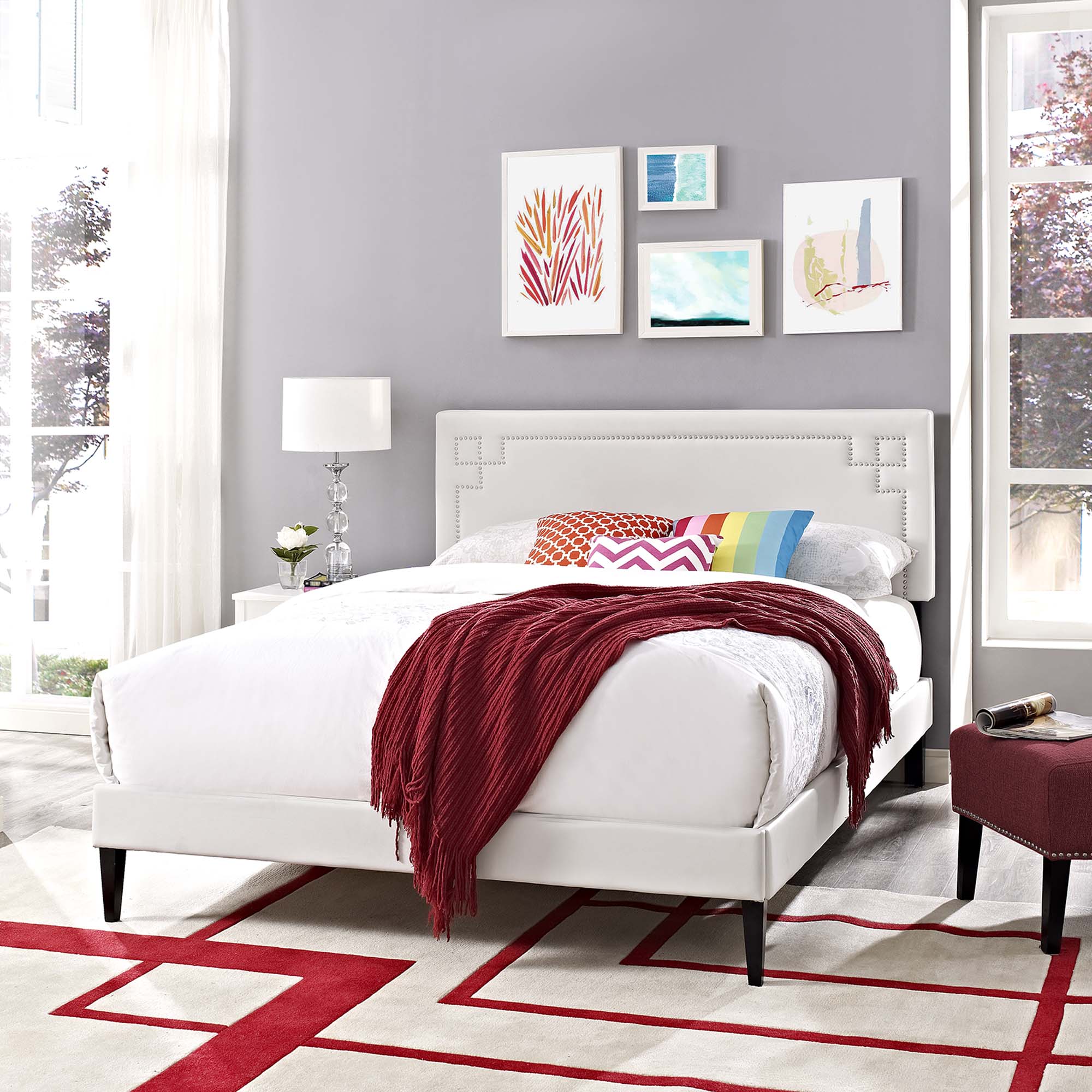 Ruthie Vinyl Platform Bed with Squared Tapered Legs