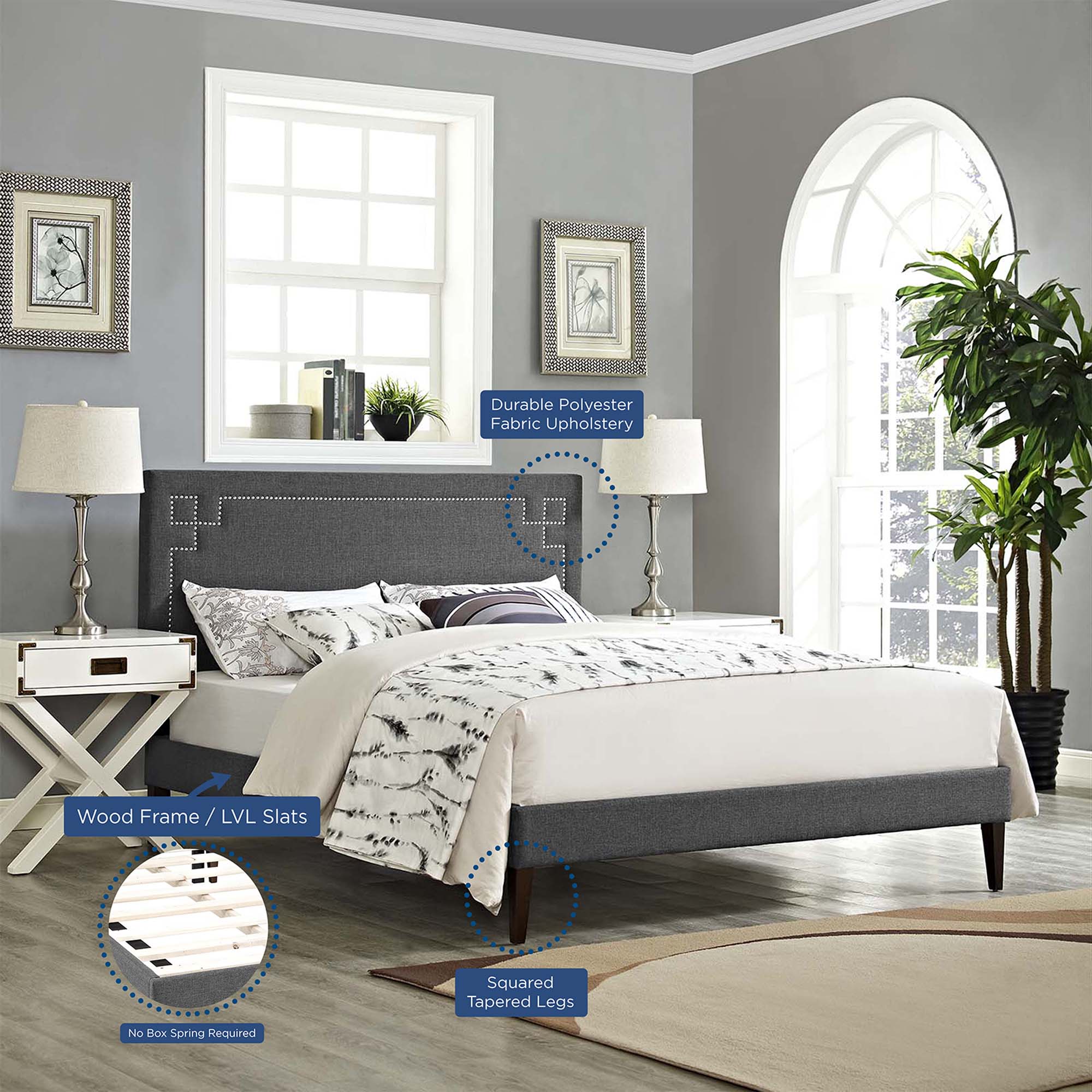 Ruthie Fabric Platform Bed with Squared Tapered Legs