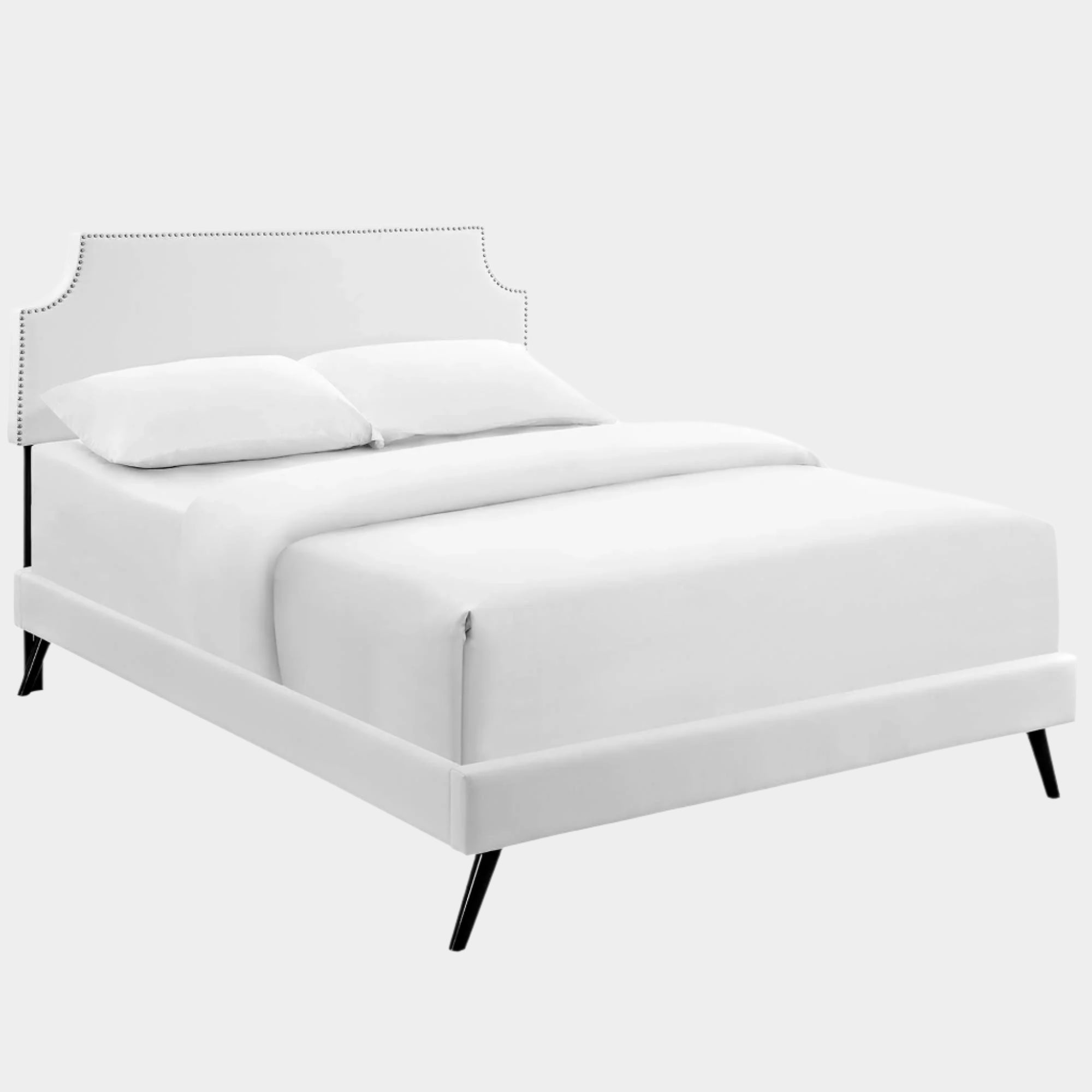 Corene Vinyl Platform Bed with Round Splayed Legs