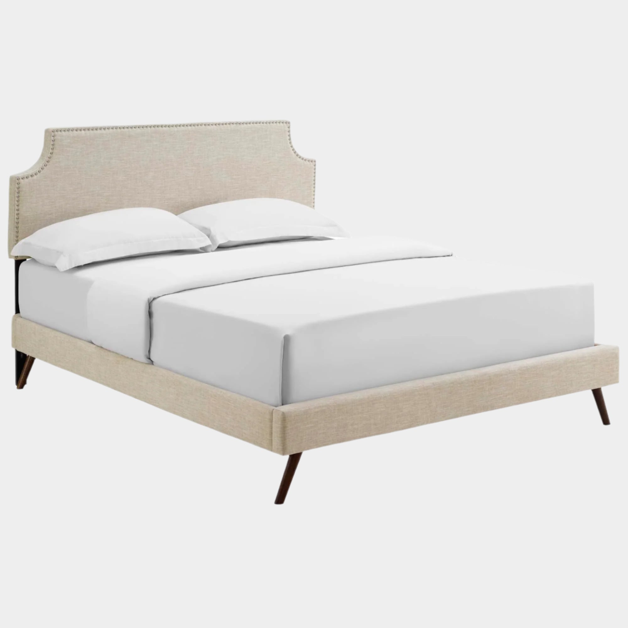 Corene Fabric Platform Bed with Round Splayed Legs