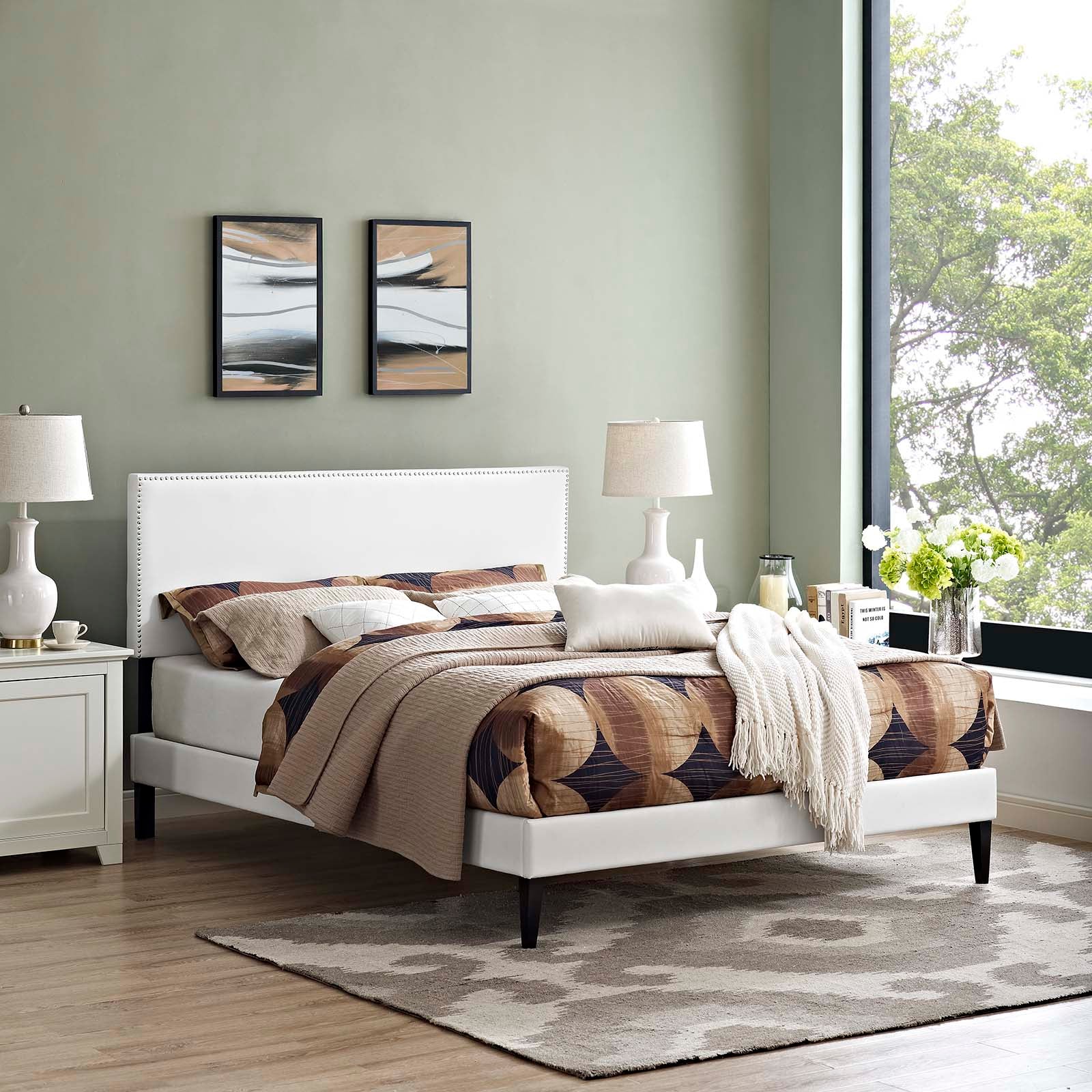 Macie Vinyl Platform Bed with Squared Tapered Legs