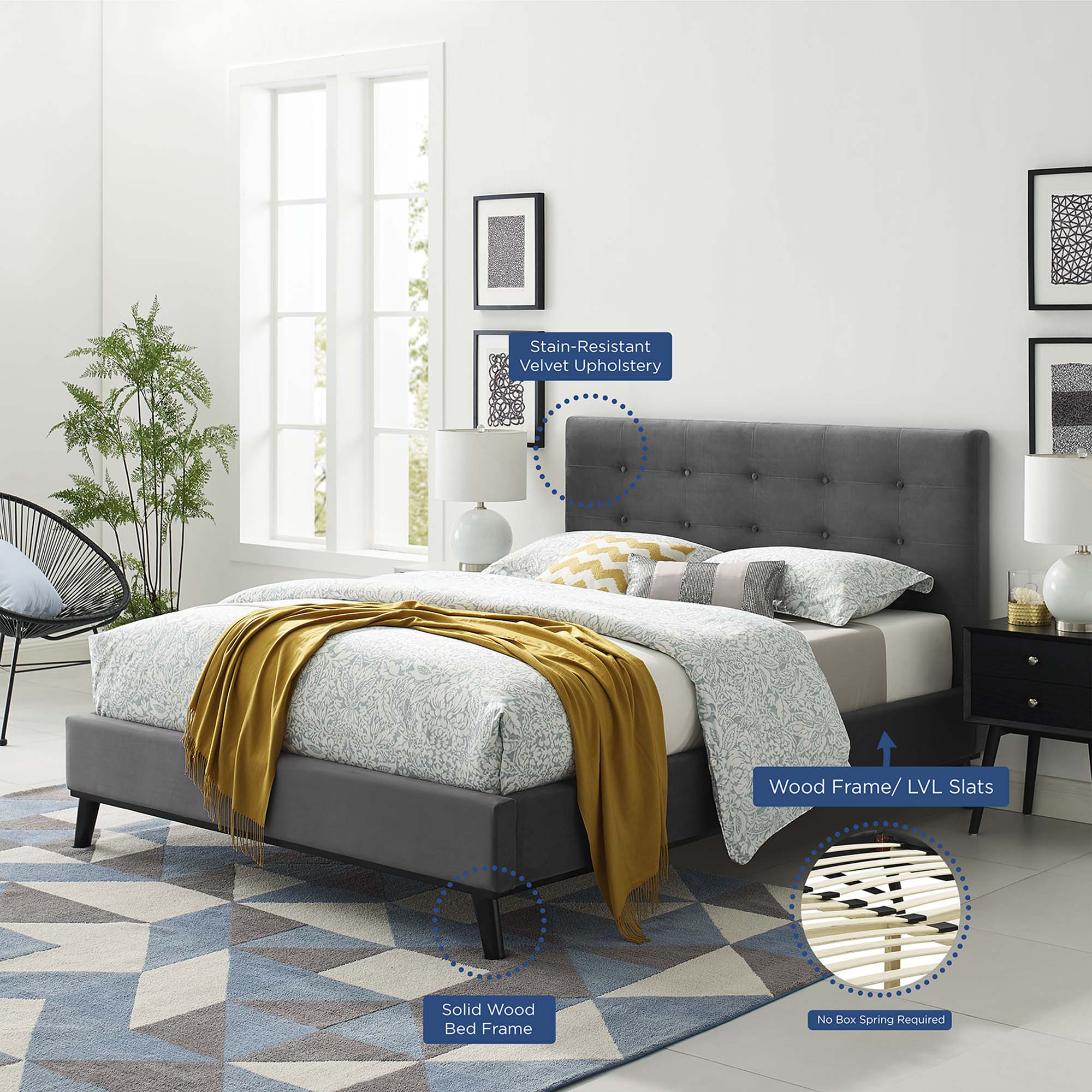 McKenzie Biscuit Tufted Upholstered Fabric Platform Bed