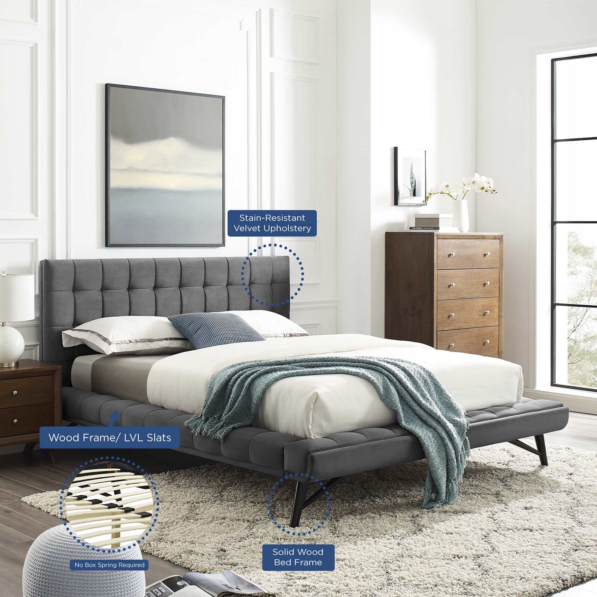 Julia Biscuit Tufted Performance Velvet Platform Bed