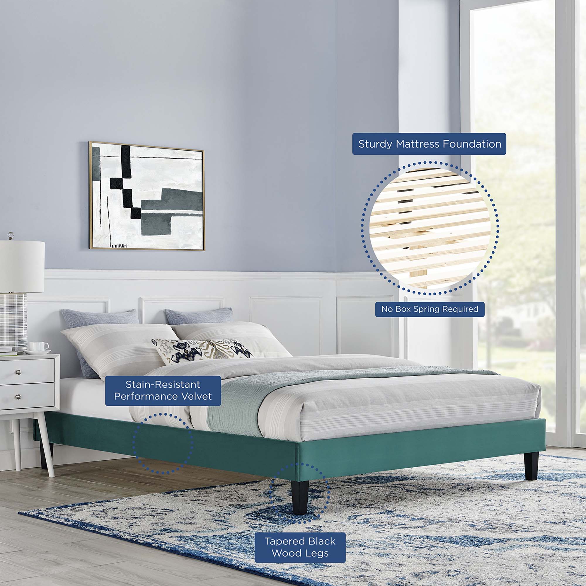 Reign Performance Velvet Platform Bed Frame
